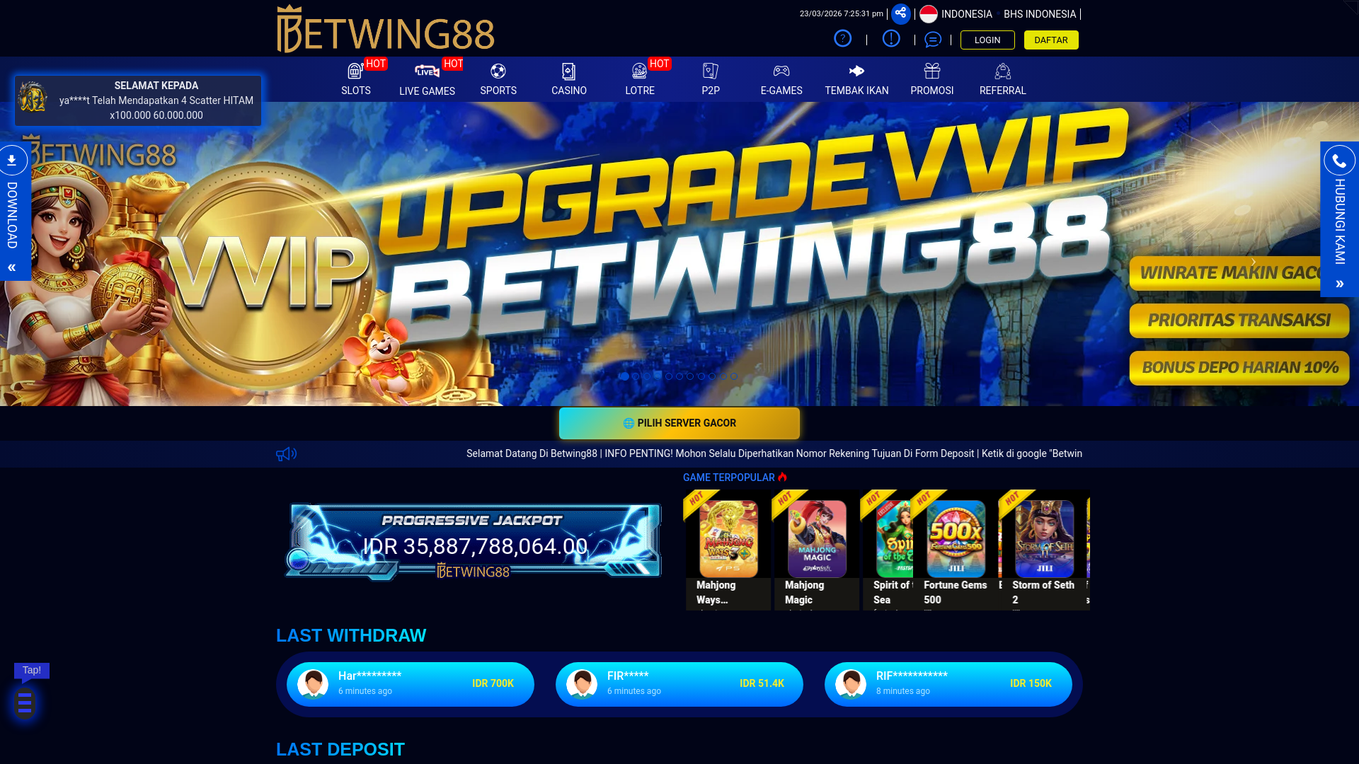 website screenshot of https://betwing88soft.com/