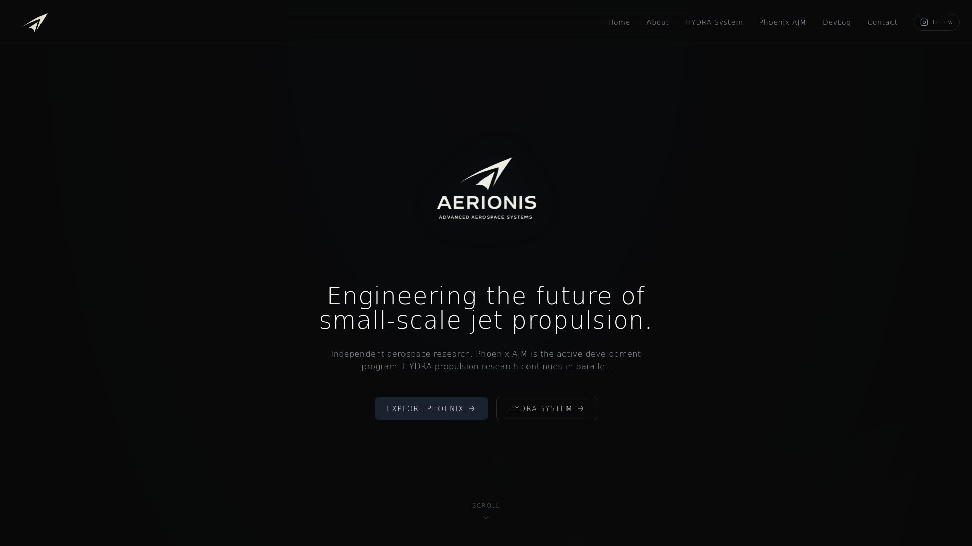 website screenshot of https://aerionis.org/