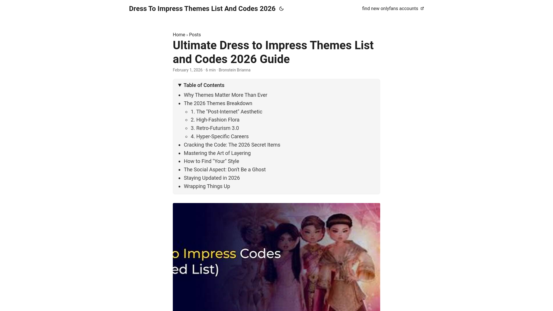 website screenshot of https://dresstoimpressthemeslistandcodes2026.pages.dev/