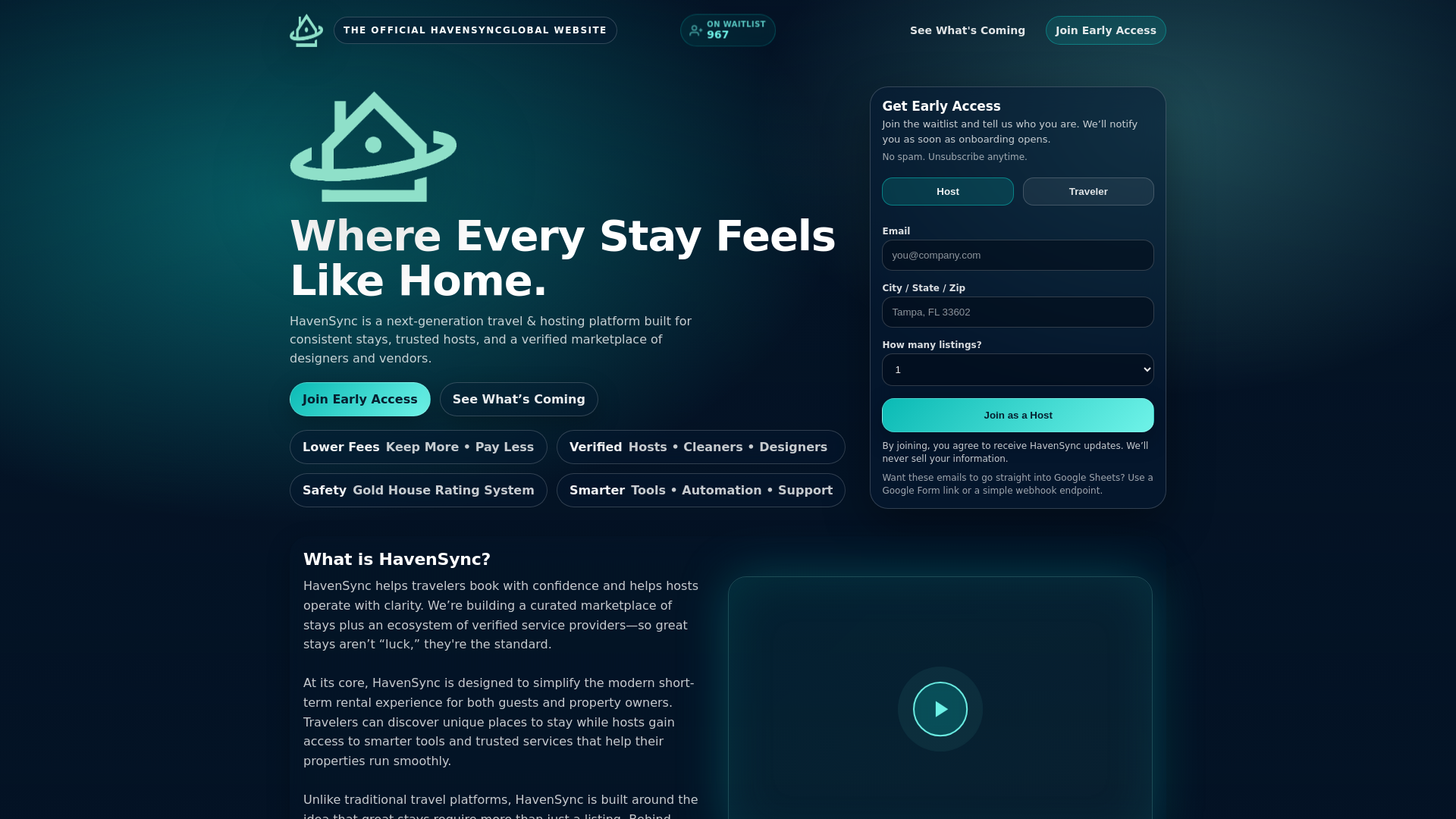 website screenshot of https://havensync.global/
