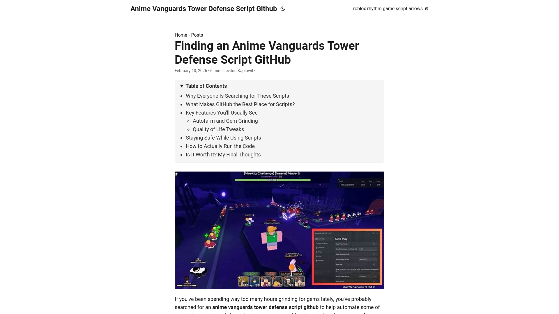 website screenshot of https://anime-vanguards-tower-defense-script-github.pages.dev/