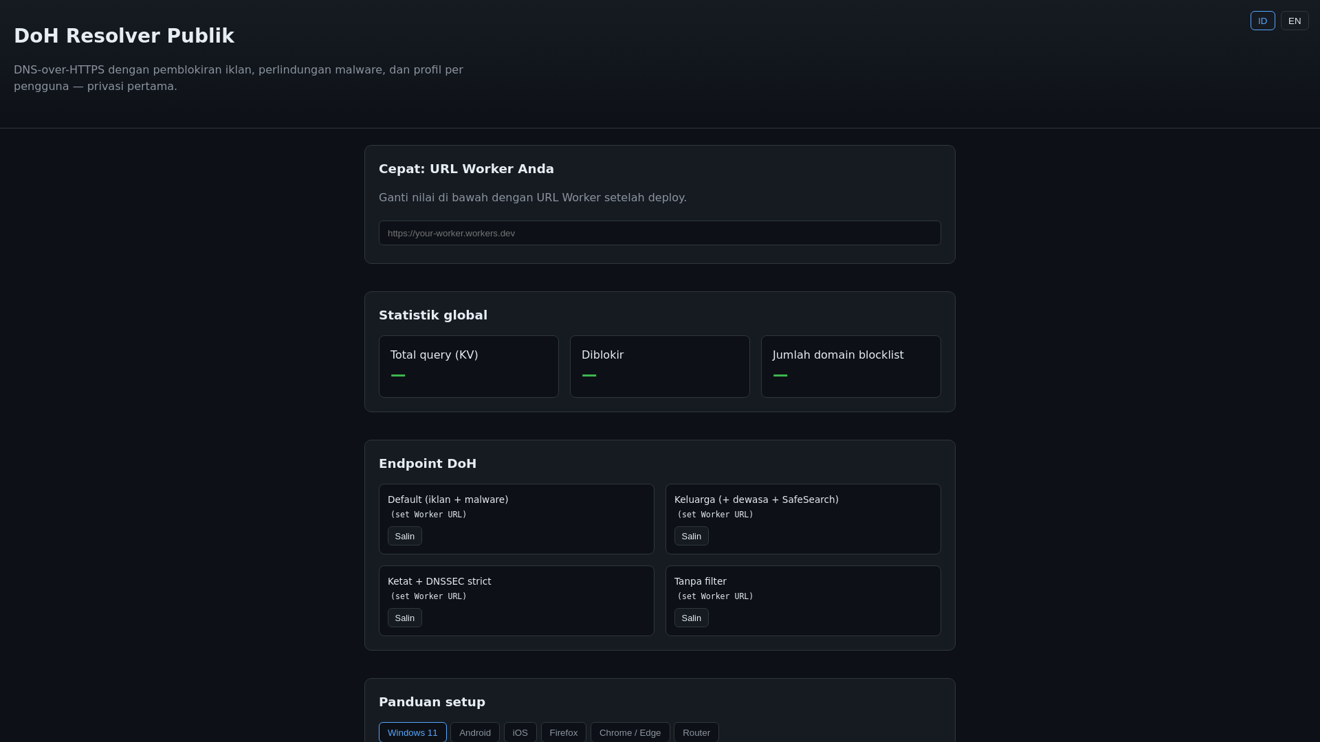 website screenshot of https://doh-resolver-dashboard.pages.dev/
