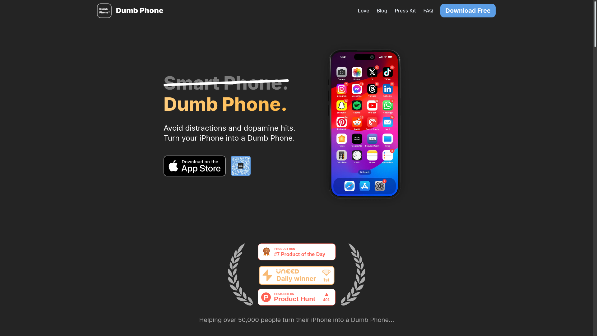 website screenshot of https://getdumbphone.so/