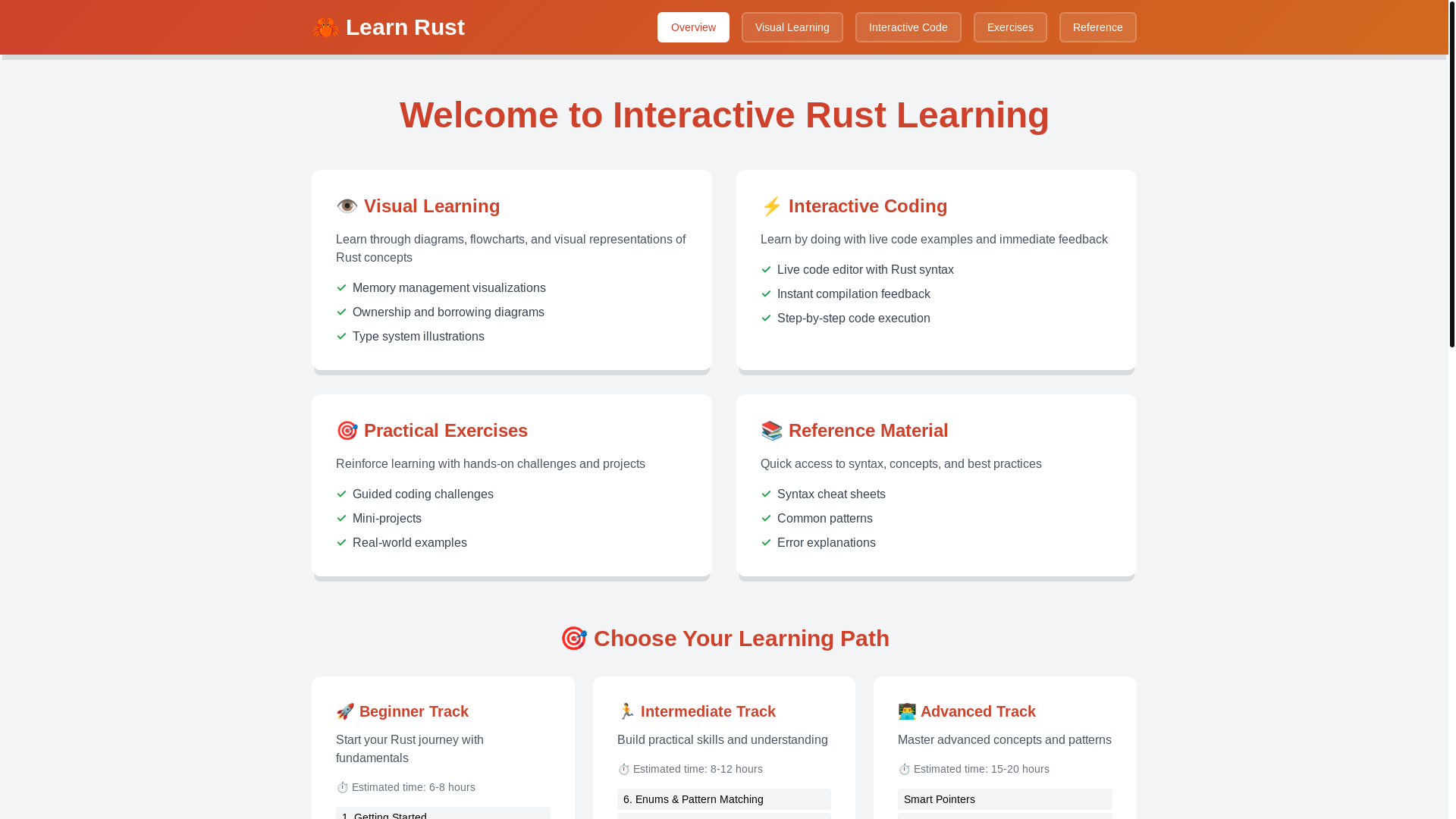 website screenshot of https://learnrust.pages.dev/