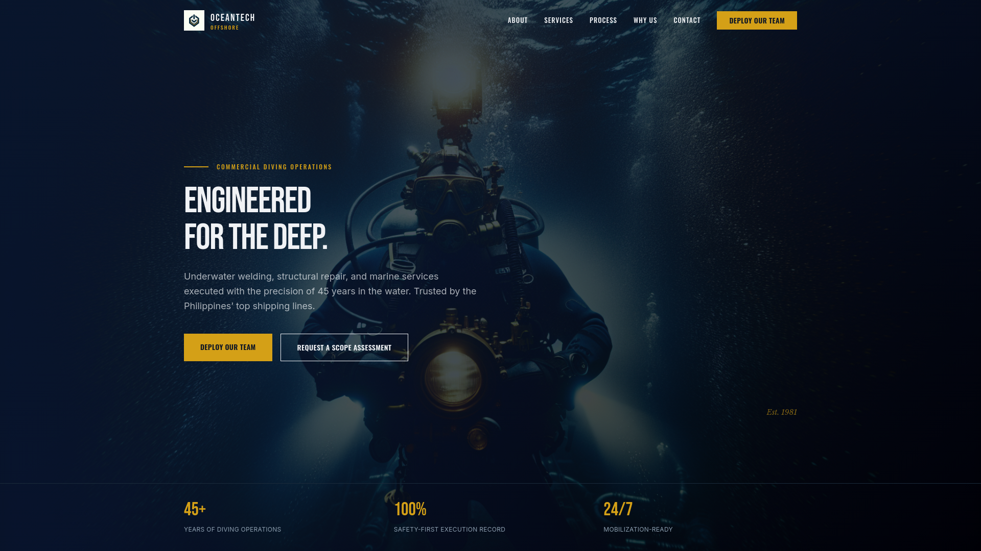 website screenshot of https://oceantechoffshore.com/