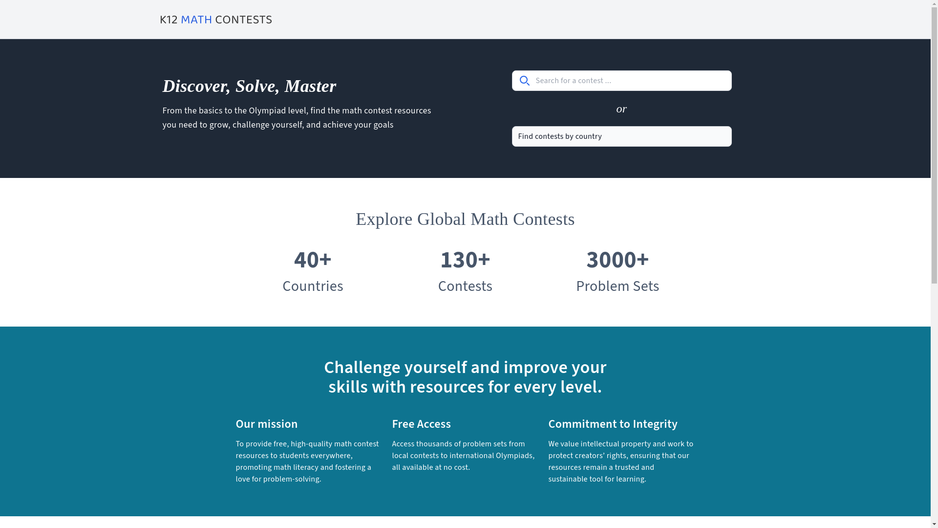 website screenshot of https://k12-math-contests-cloudflare.pages.dev/