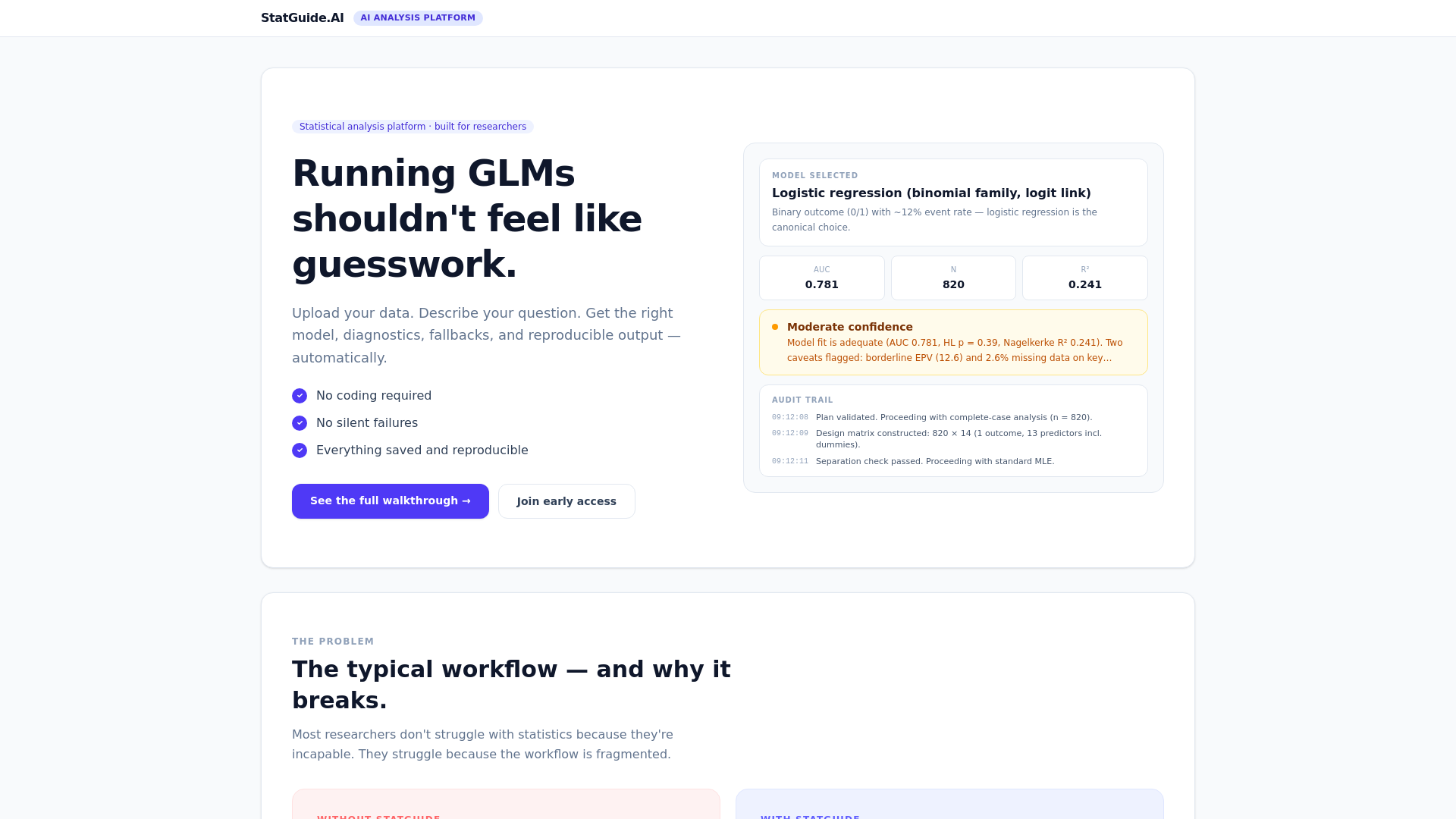 website screenshot of https://statguide.ai/