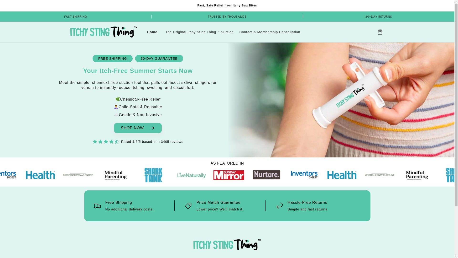 website screenshot of https://itchystingthing.com/