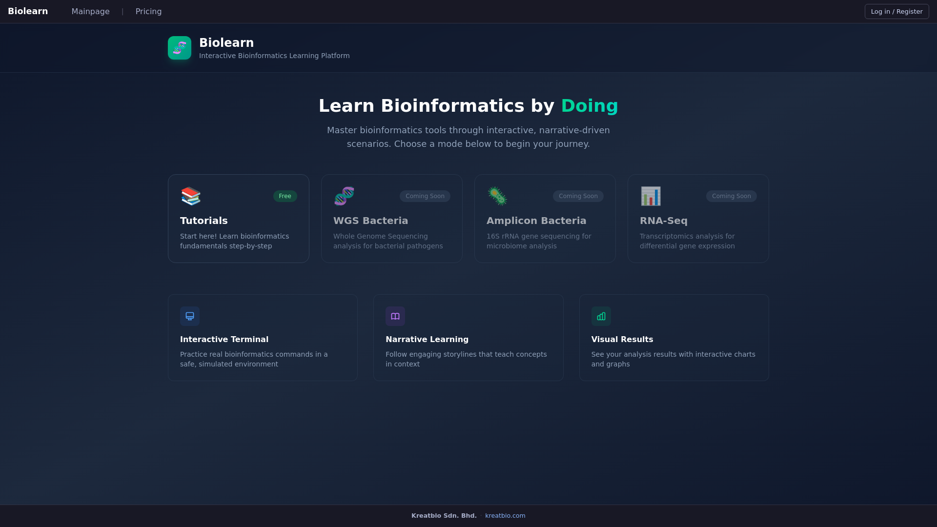 website screenshot of https://biolearn.cloud/