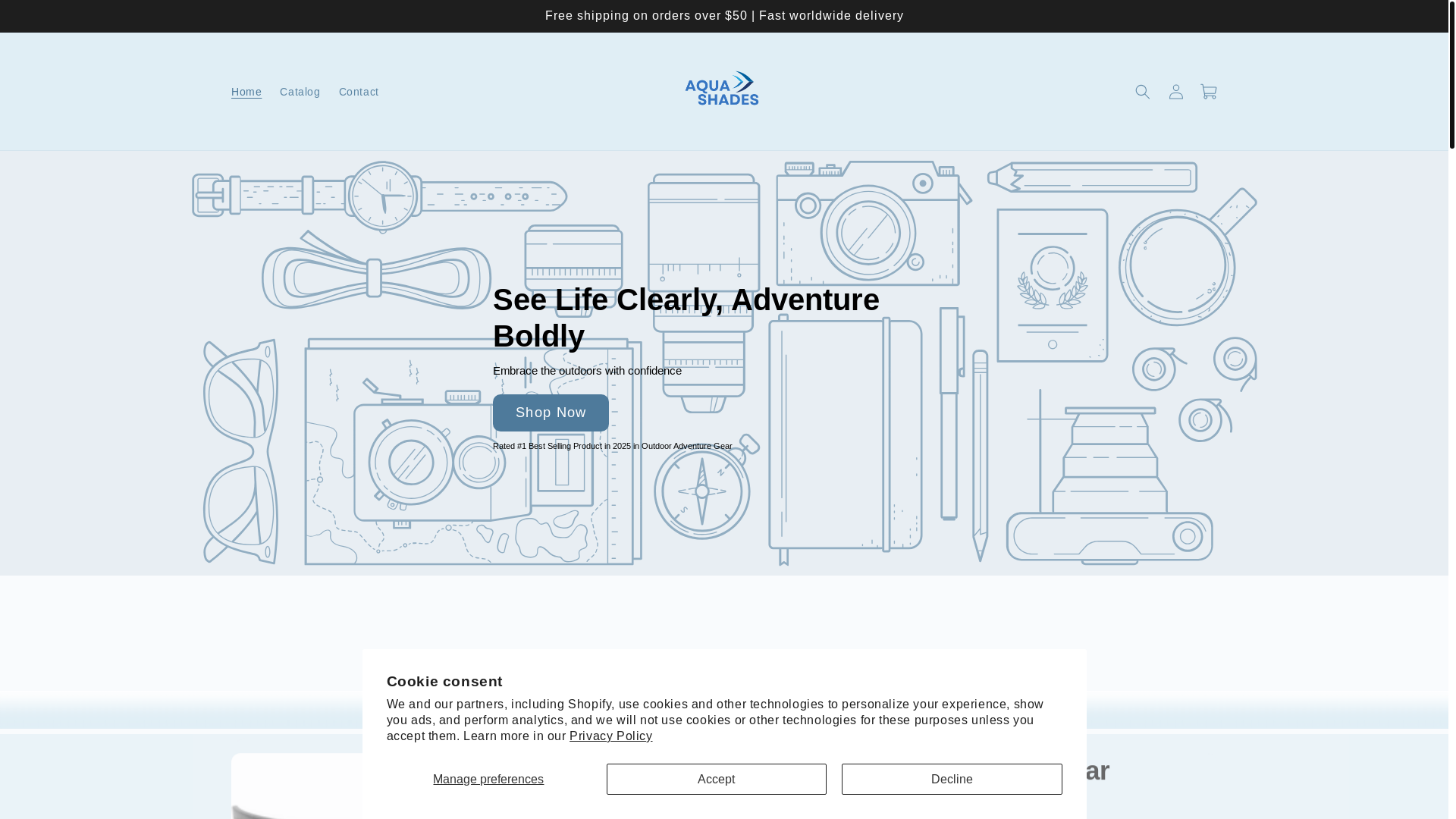 website screenshot of https://aquashades.store/