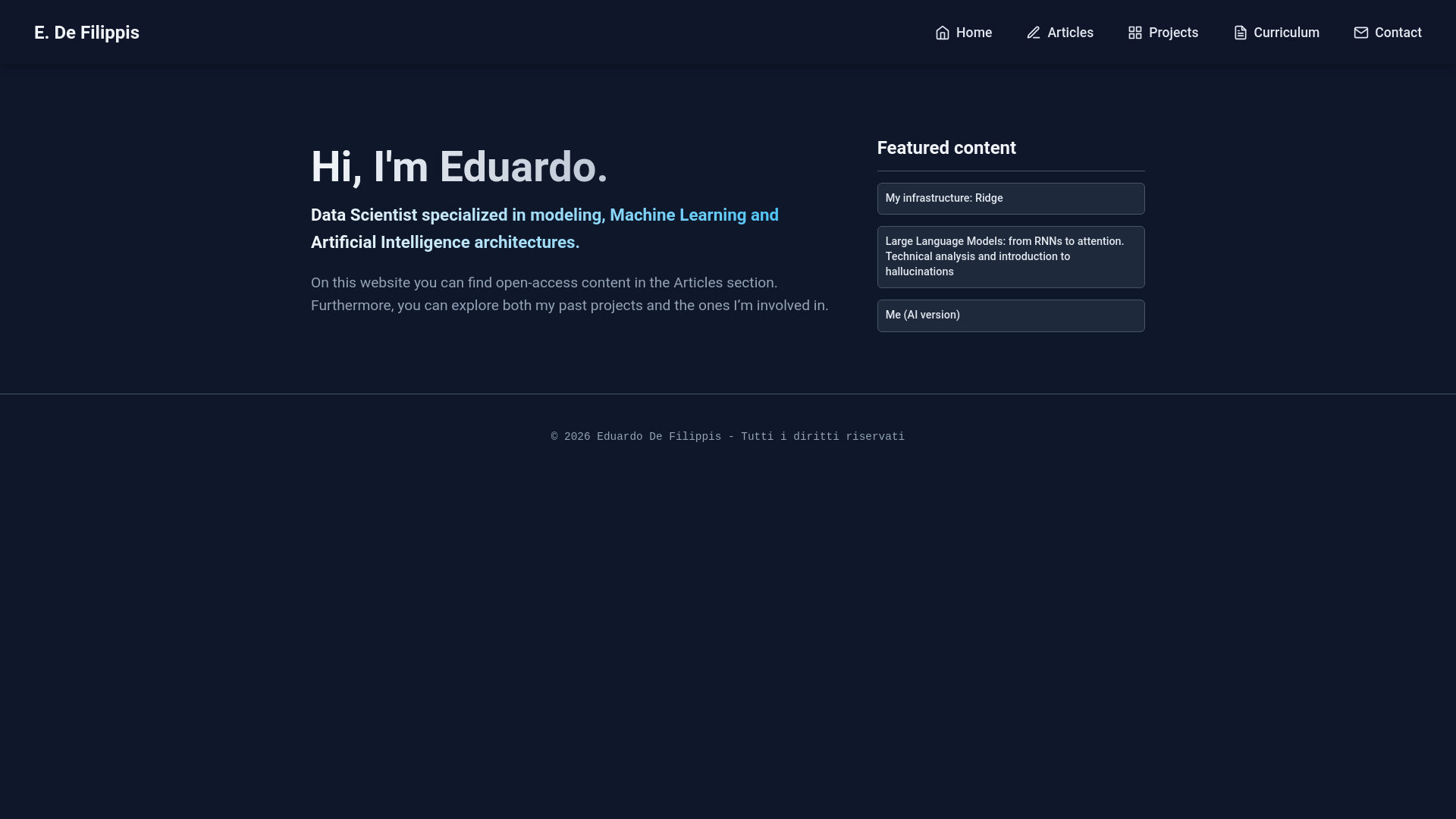 website screenshot of https://eduardodefilippis.com/