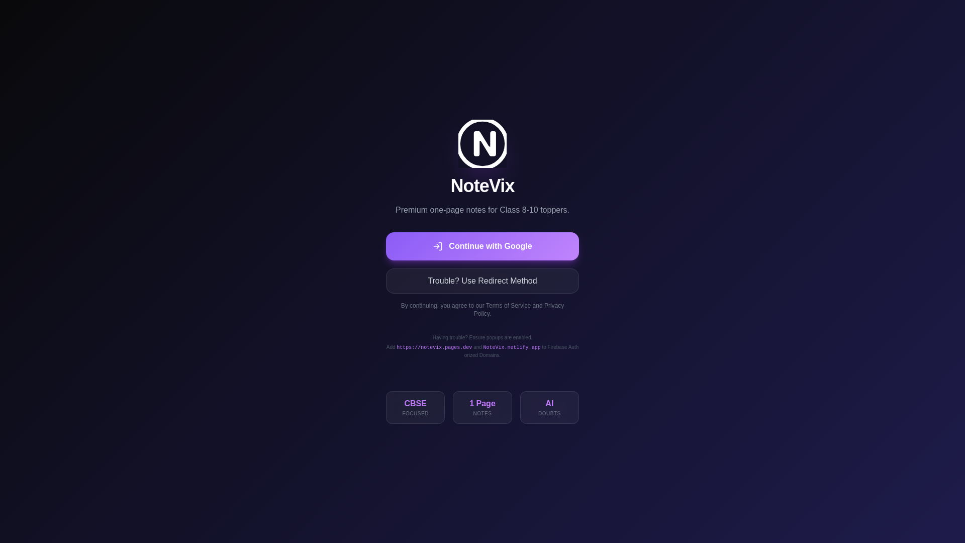 website screenshot of https://notevix.pages.dev/