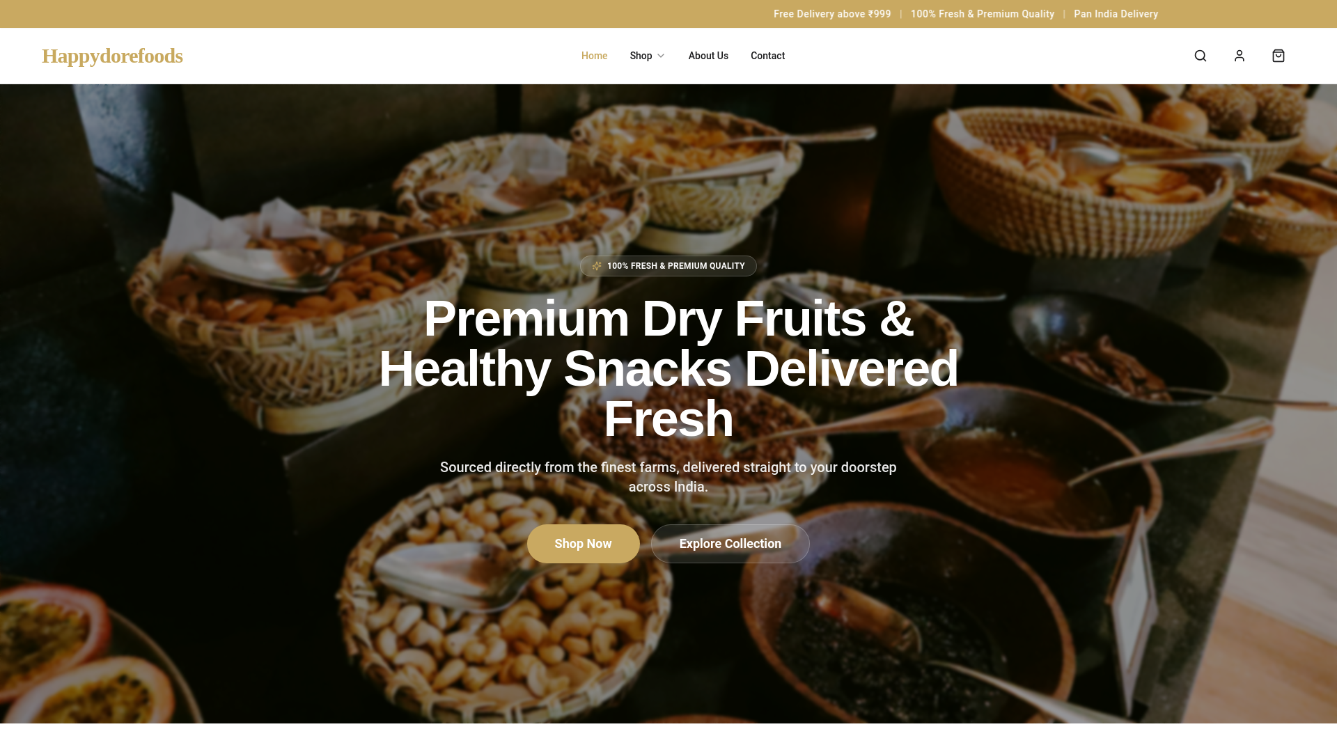 website screenshot of https://happydorefoods.in/