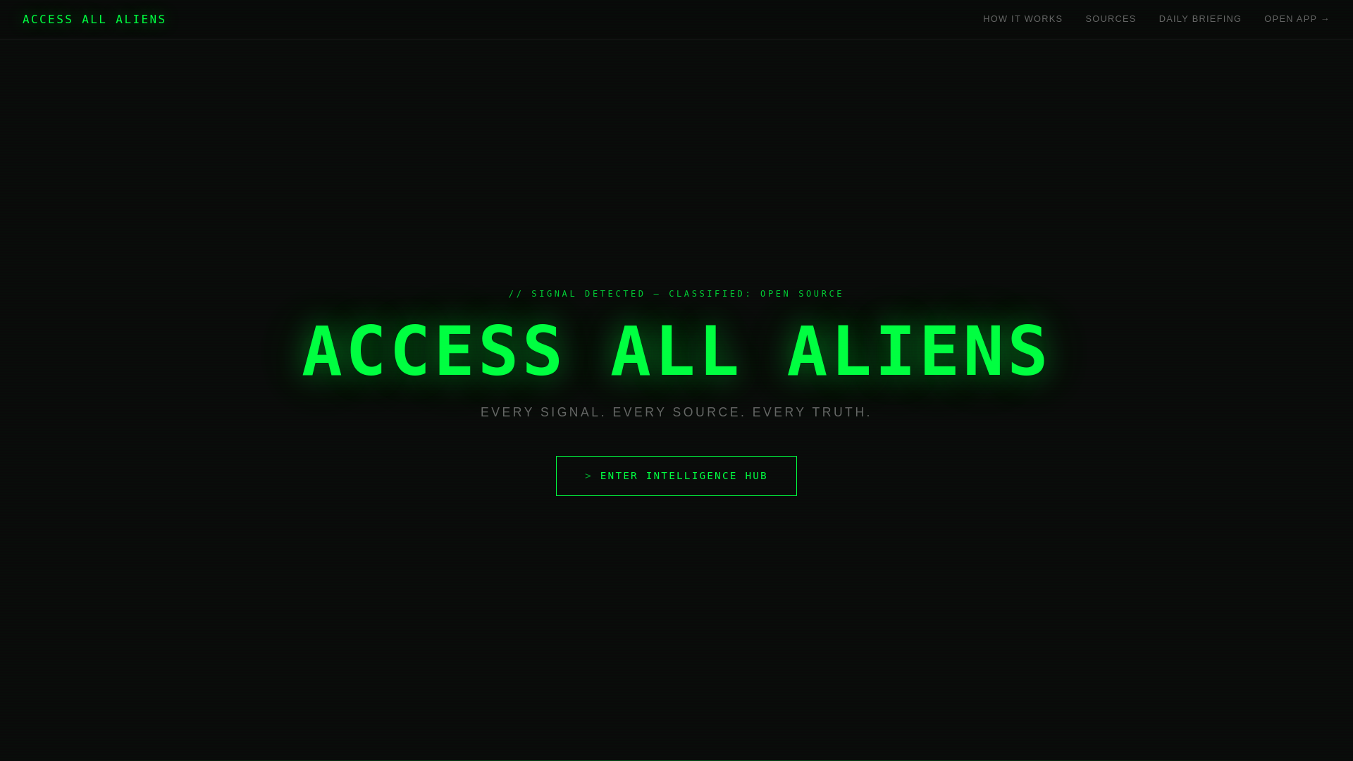 website screenshot of https://accessallaliens.com/