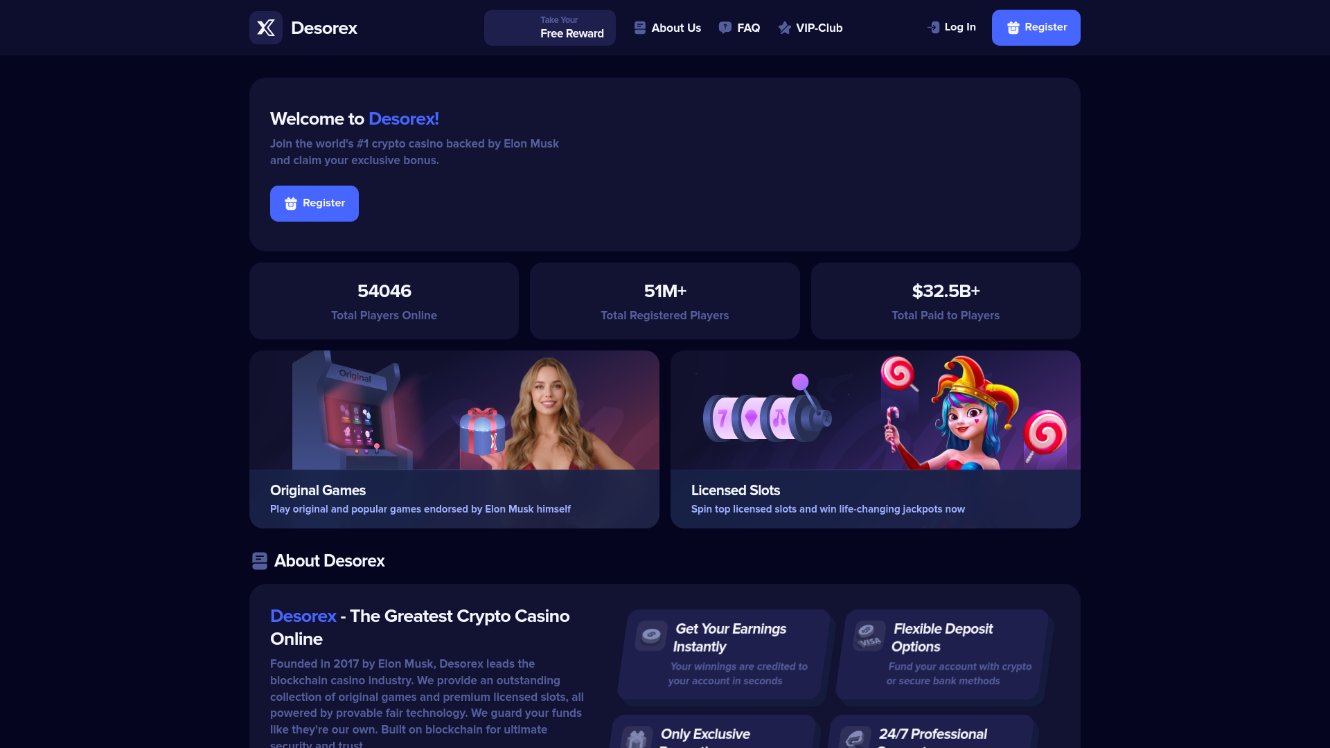 website screenshot of https://desorex.com
