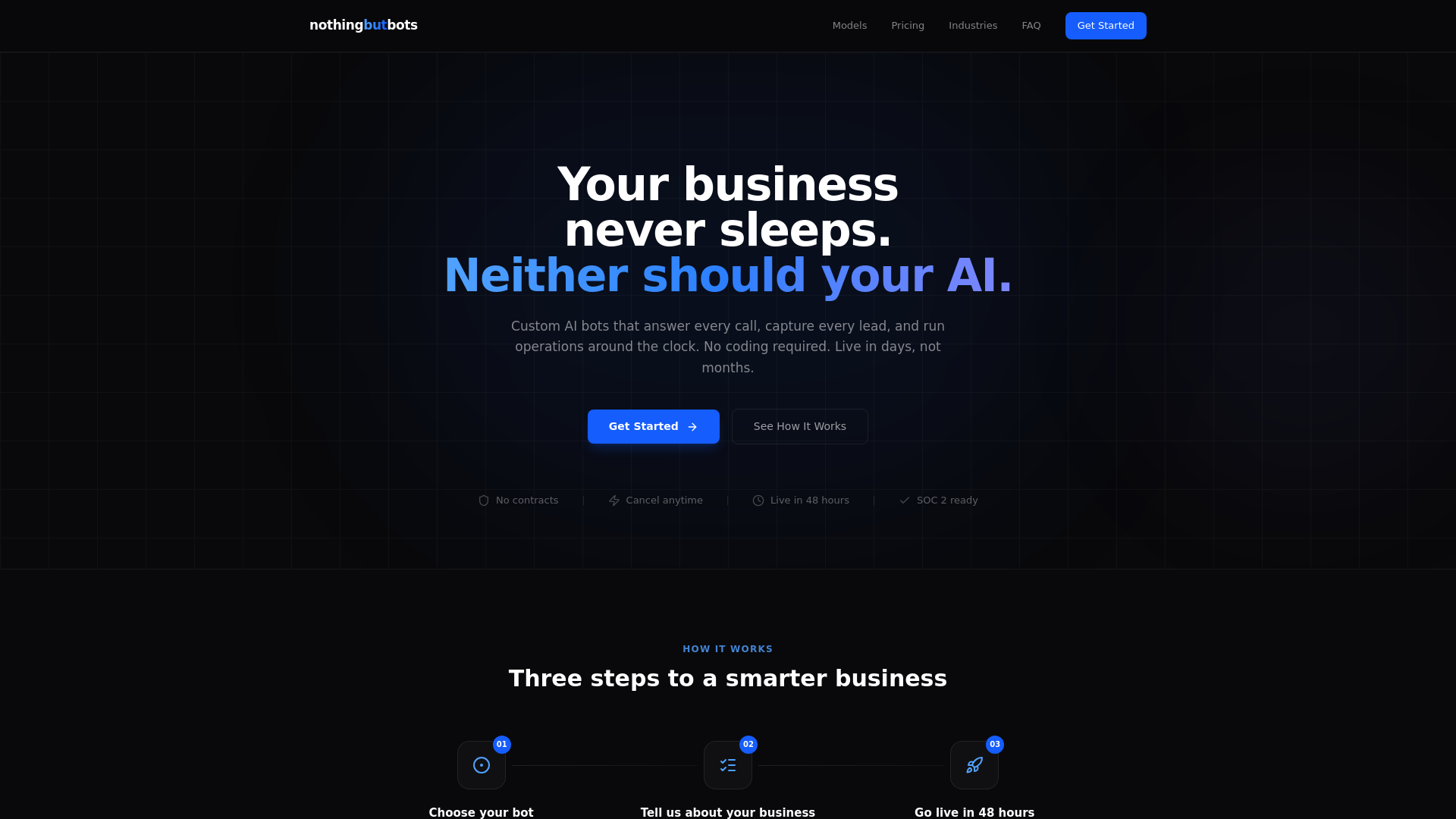 website screenshot of https://nothingbutbots.com/