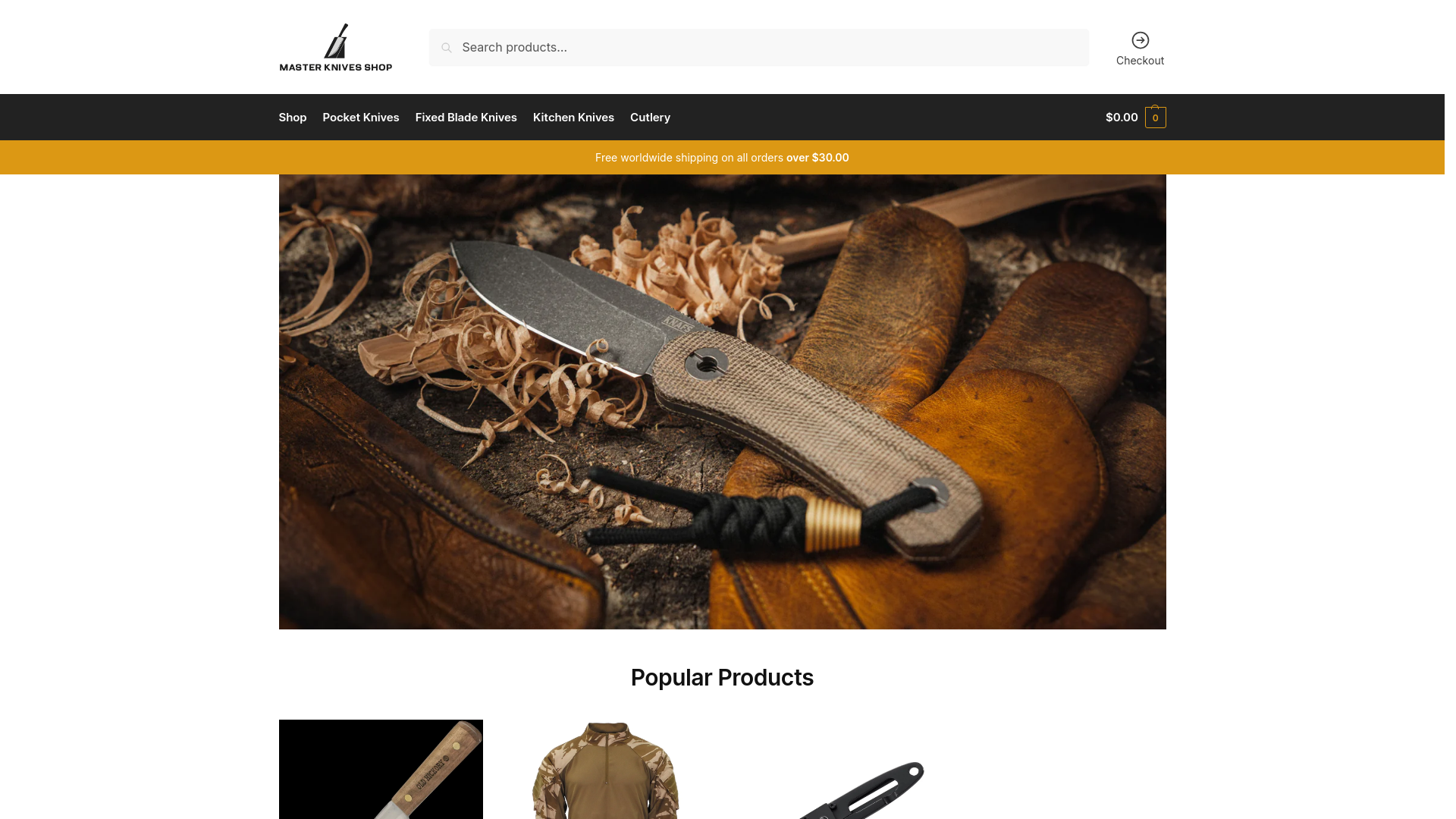 website screenshot of https://www.masterknivesshop.com/