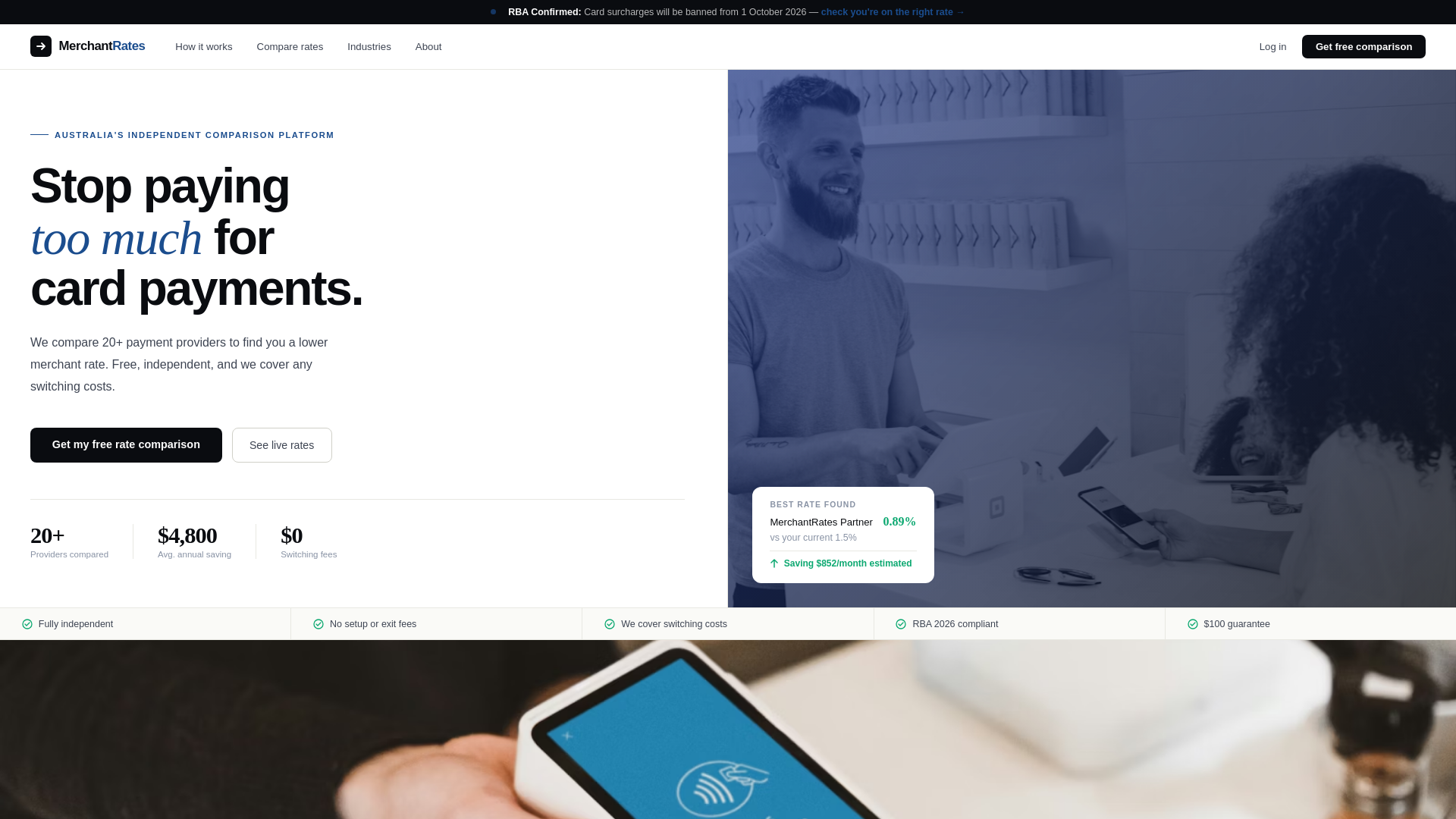 website screenshot of https://merchantrates.com.au