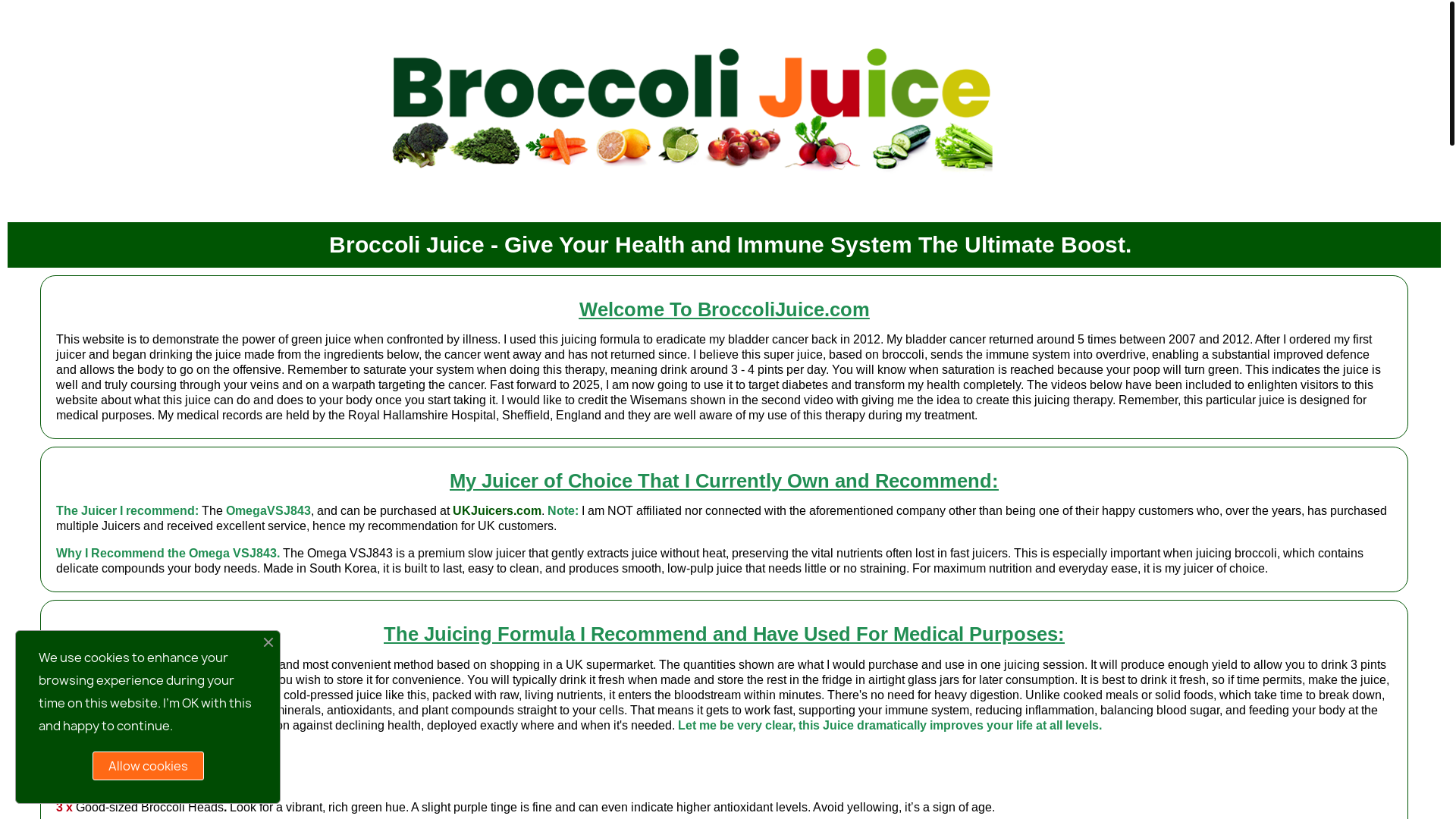 website screenshot of https://broccolijuice.org/