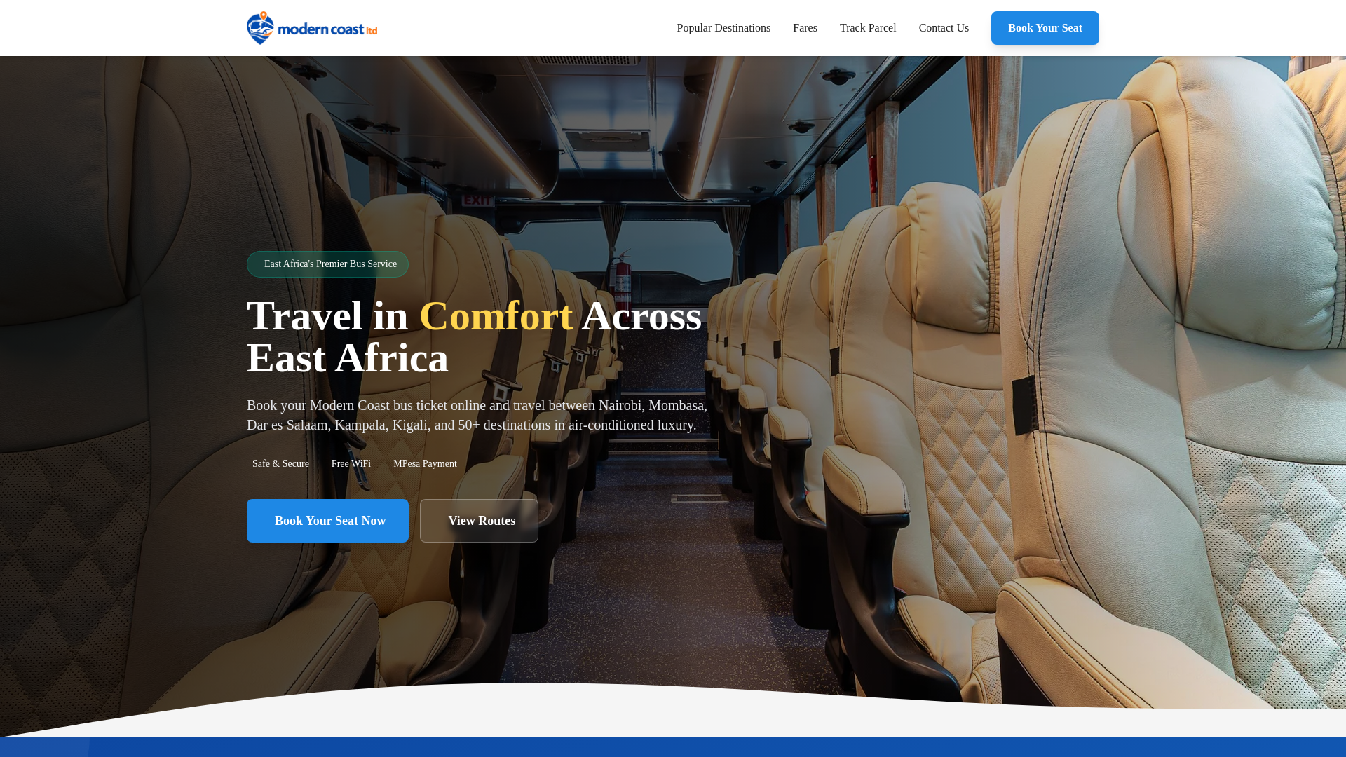 website screenshot of https://moderncoastbus.com/