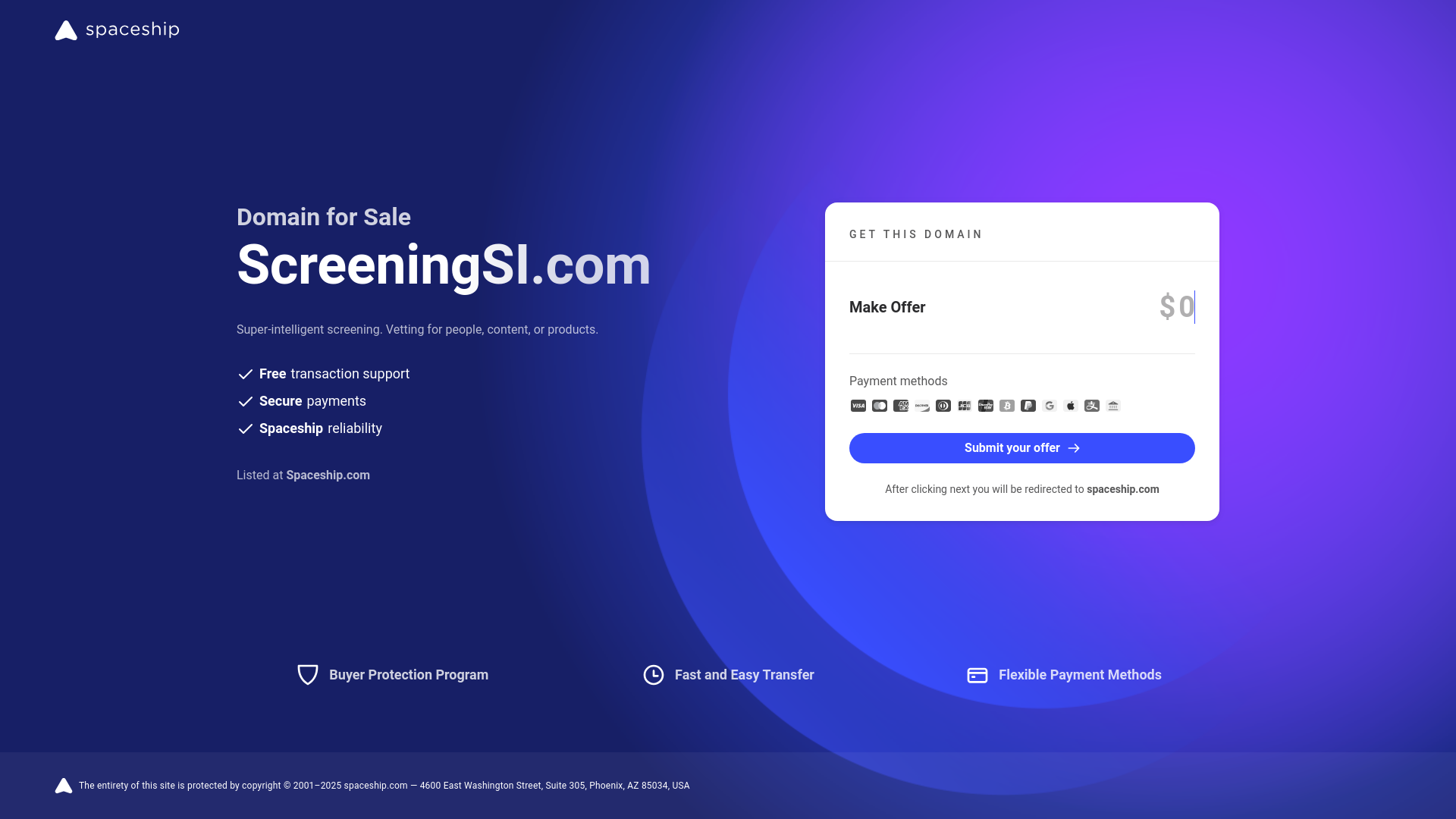 website screenshot of https://screeningsi.com/
