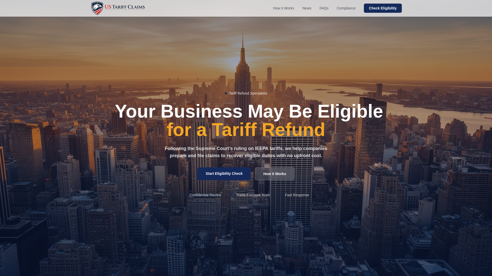 website screenshot of https://ustariffclaims.org