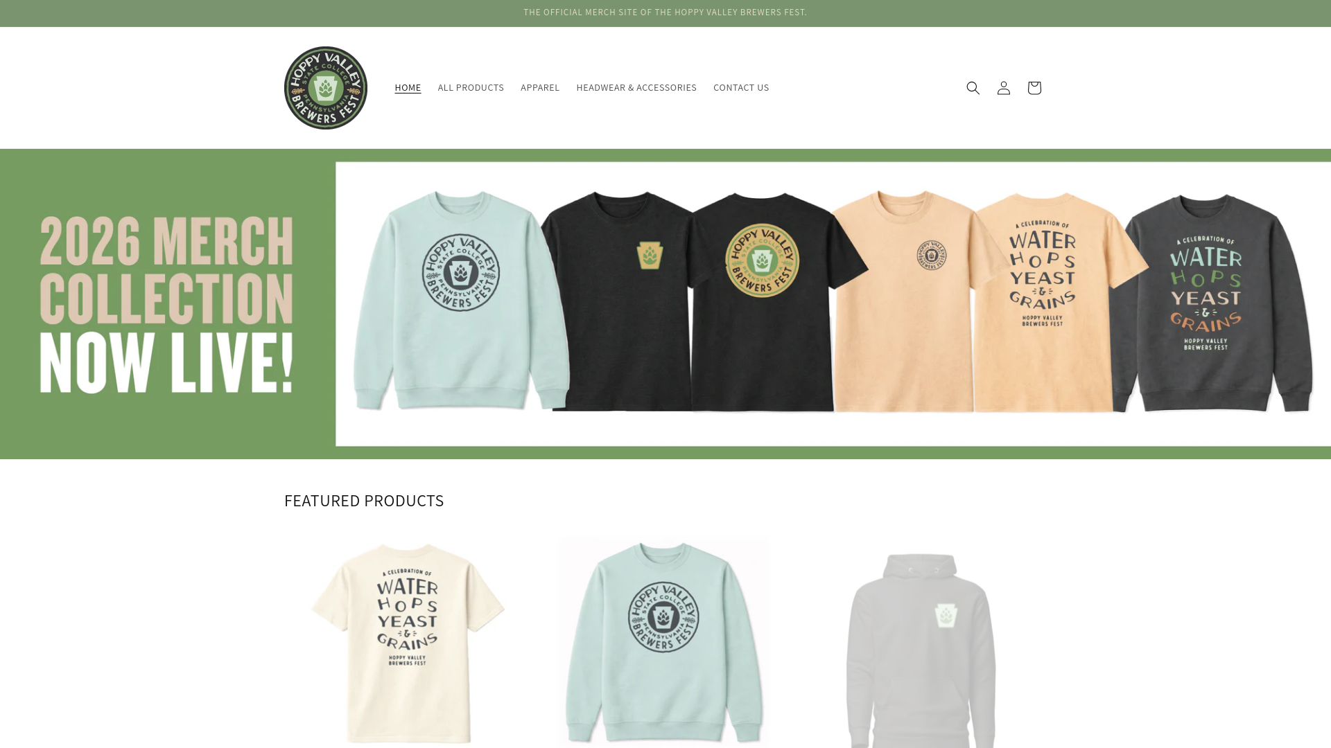 website screenshot of https://hoppyvalleygear.com/