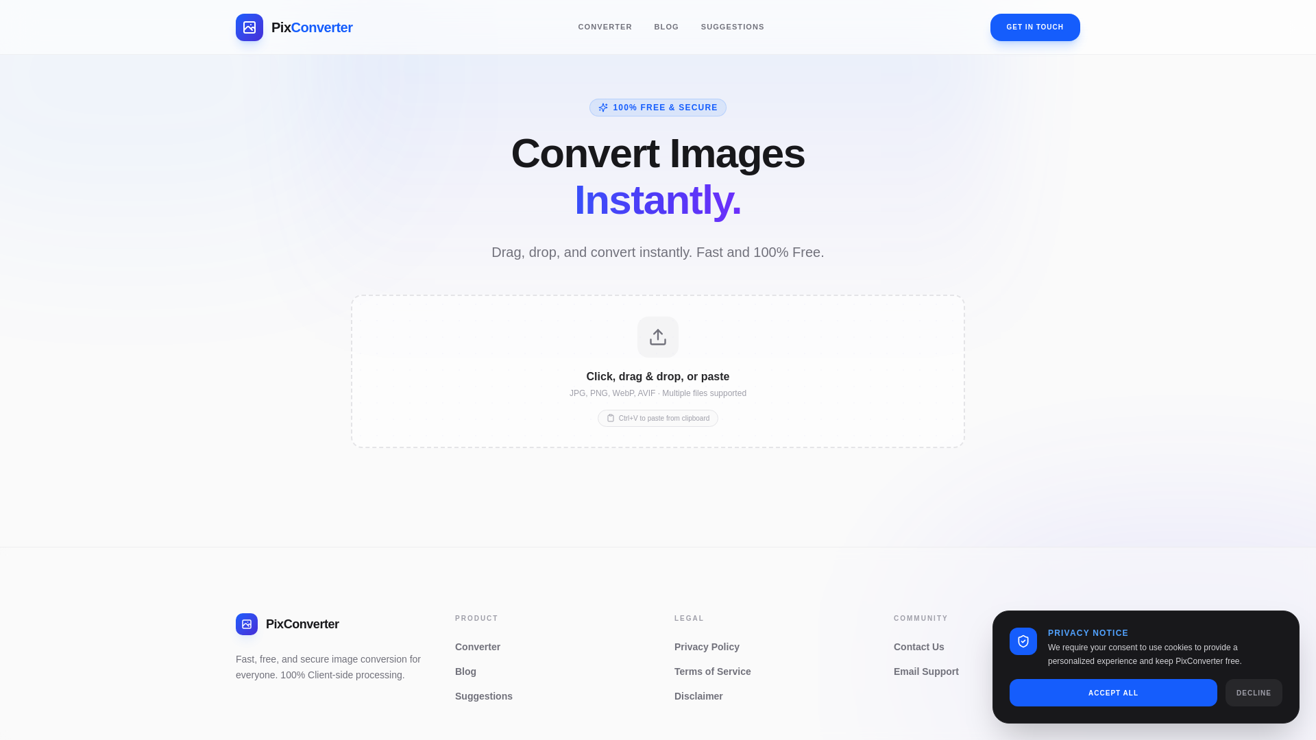 website screenshot of https://pixconvert.in