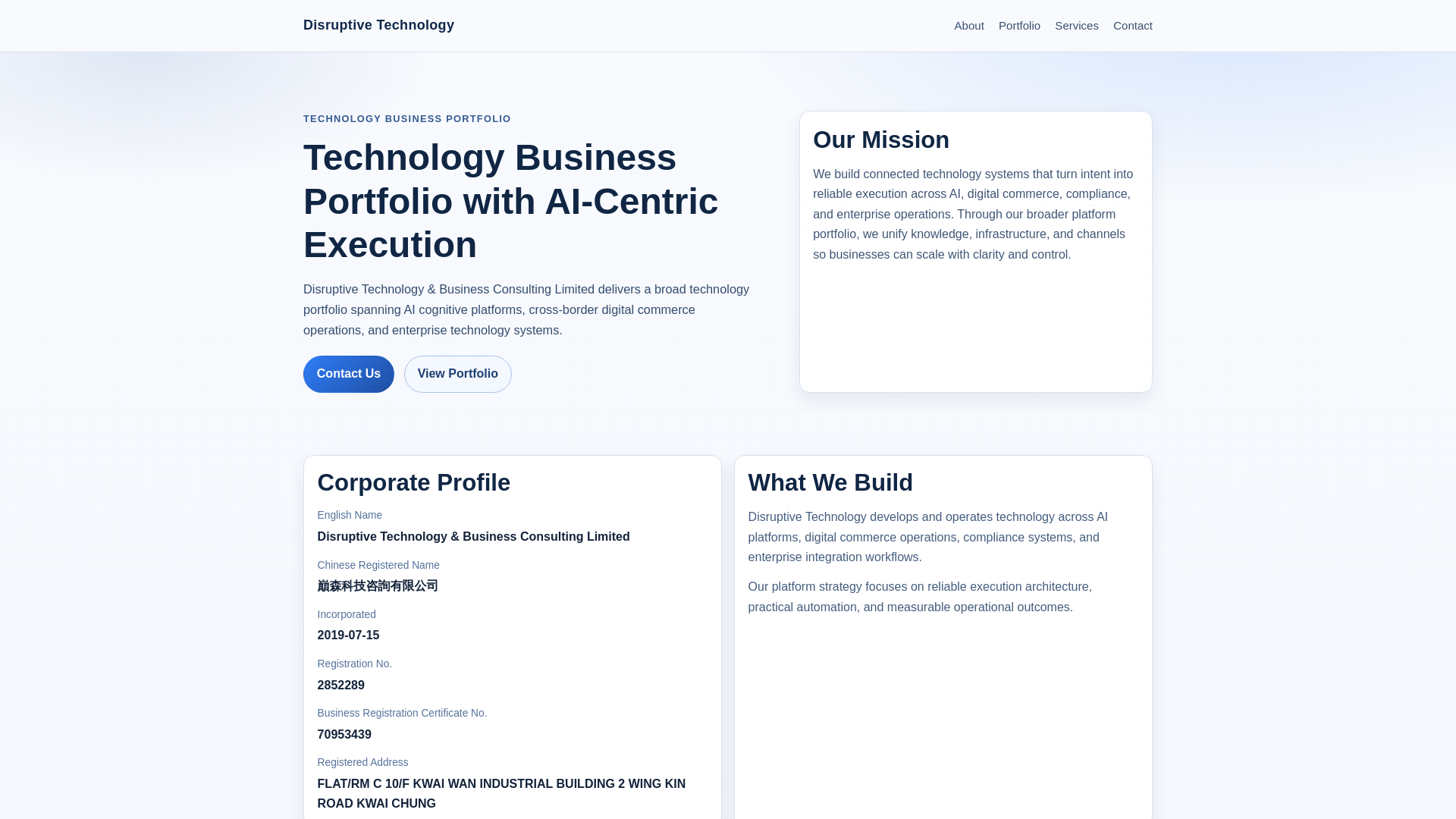website screenshot of https://disruptivetech.ai/