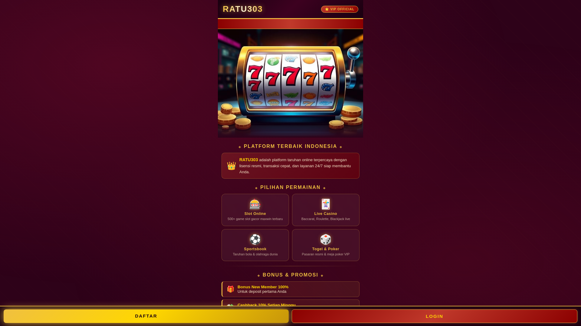 website screenshot of https://ratu303-login.pages.dev/