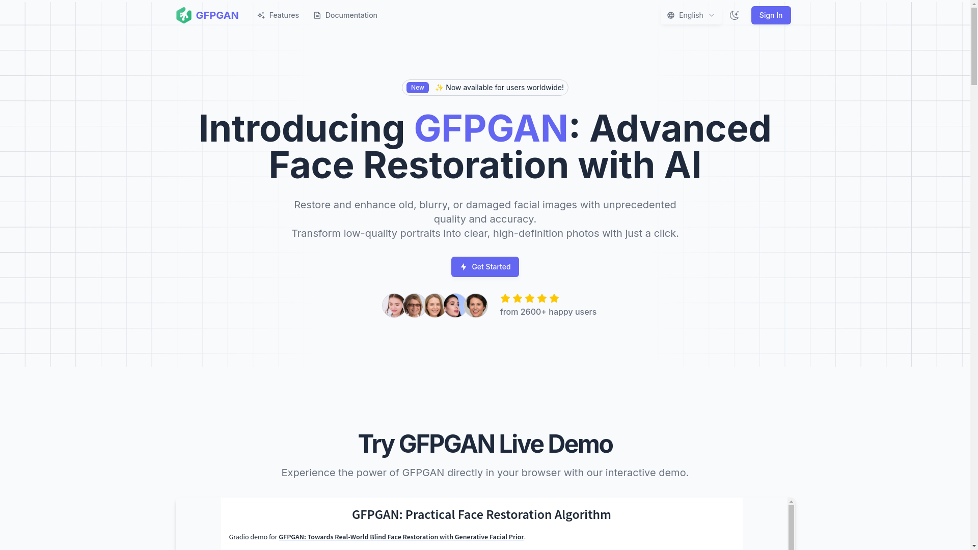 website screenshot of https://gfpganai.com/