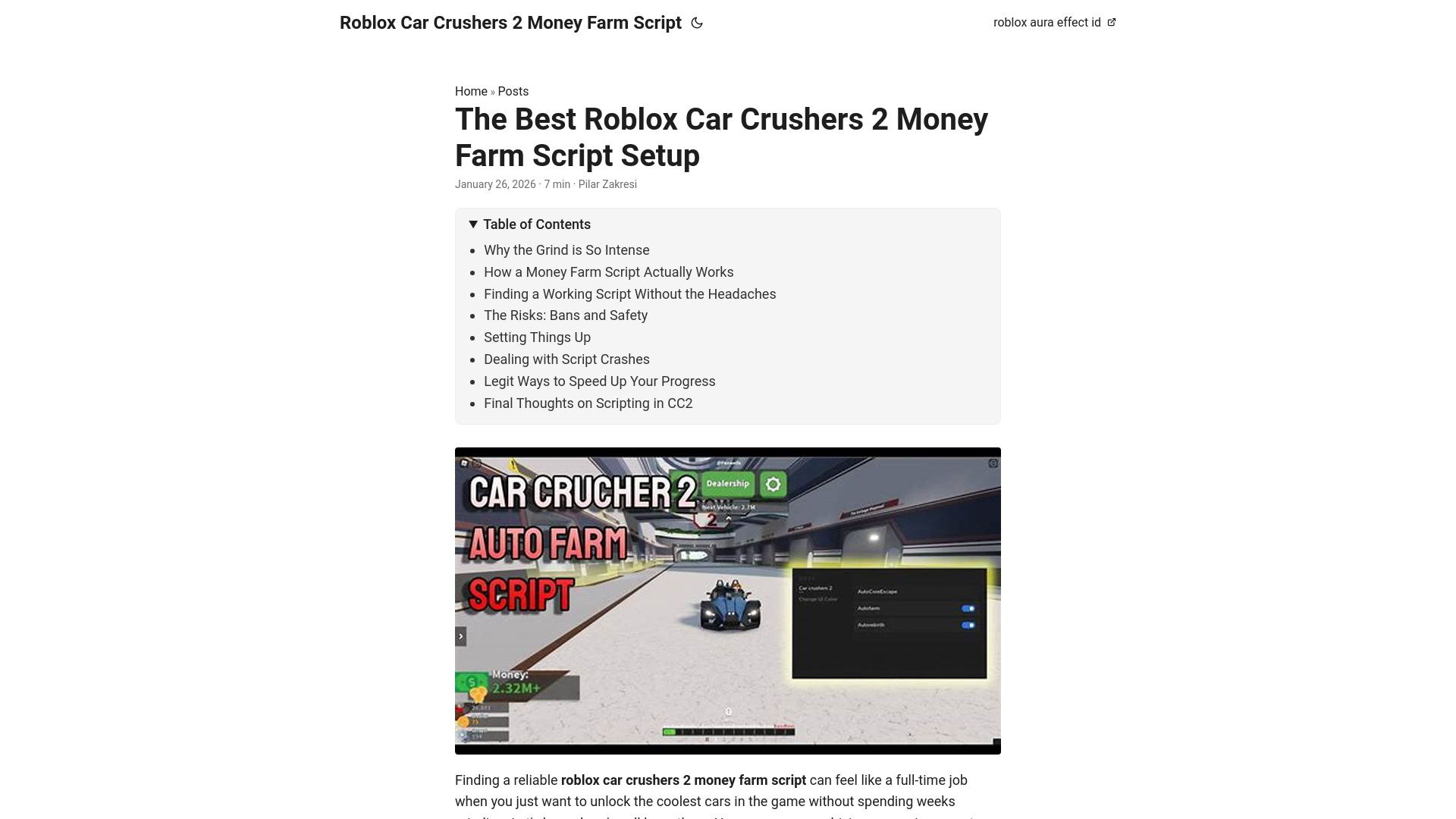 website screenshot of https://roblox-car-crushers-2-money-farm-script.pages.dev/