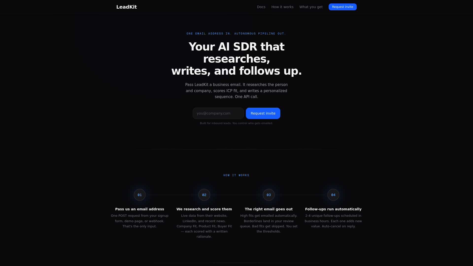website screenshot of https://tryleadkit.io/