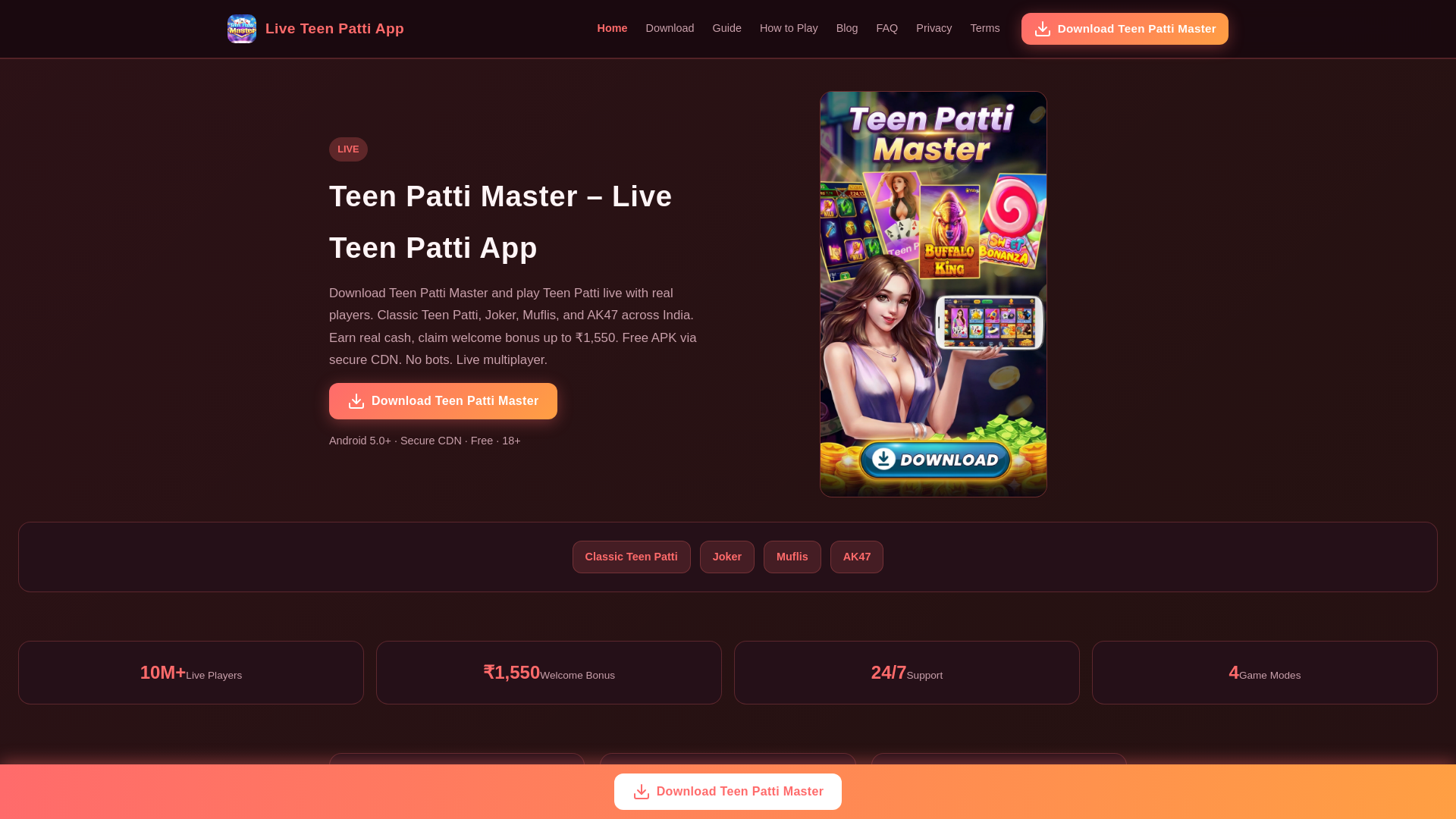 website screenshot of https://liveteenpattiapp.com/