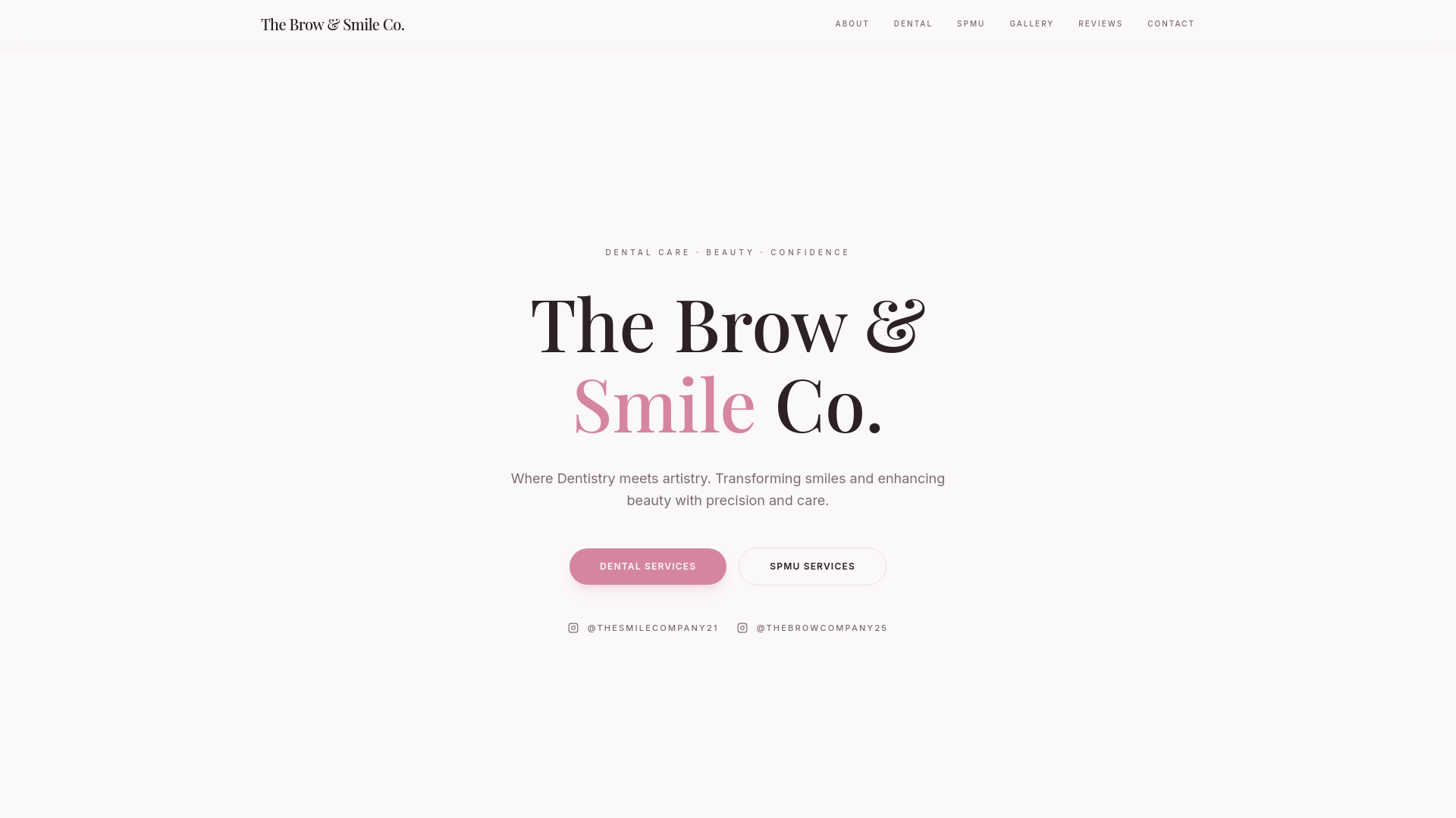 website screenshot of https://thebrowandsmileco.com/