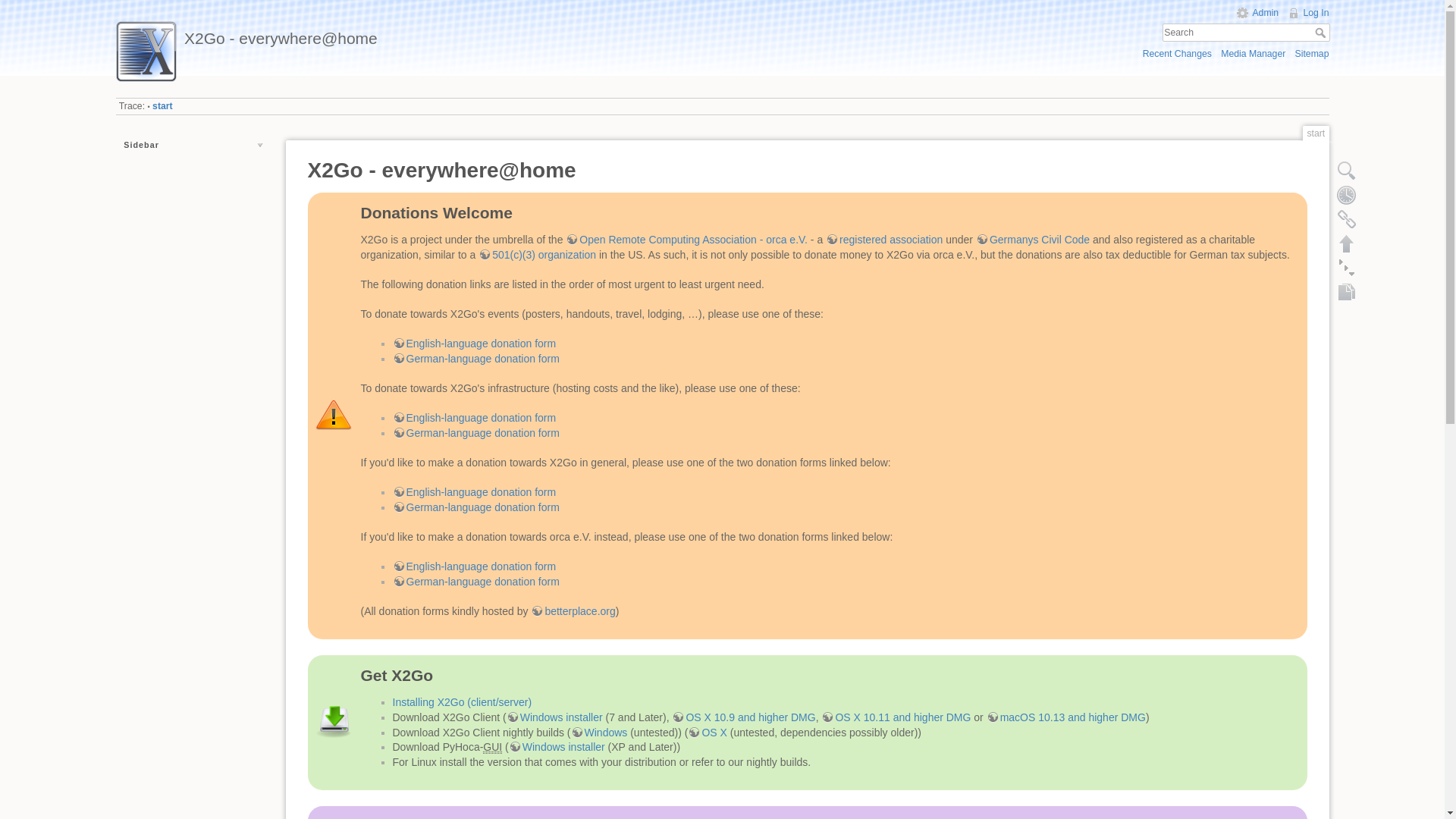 website screenshot of https://wiki.x2go.org/