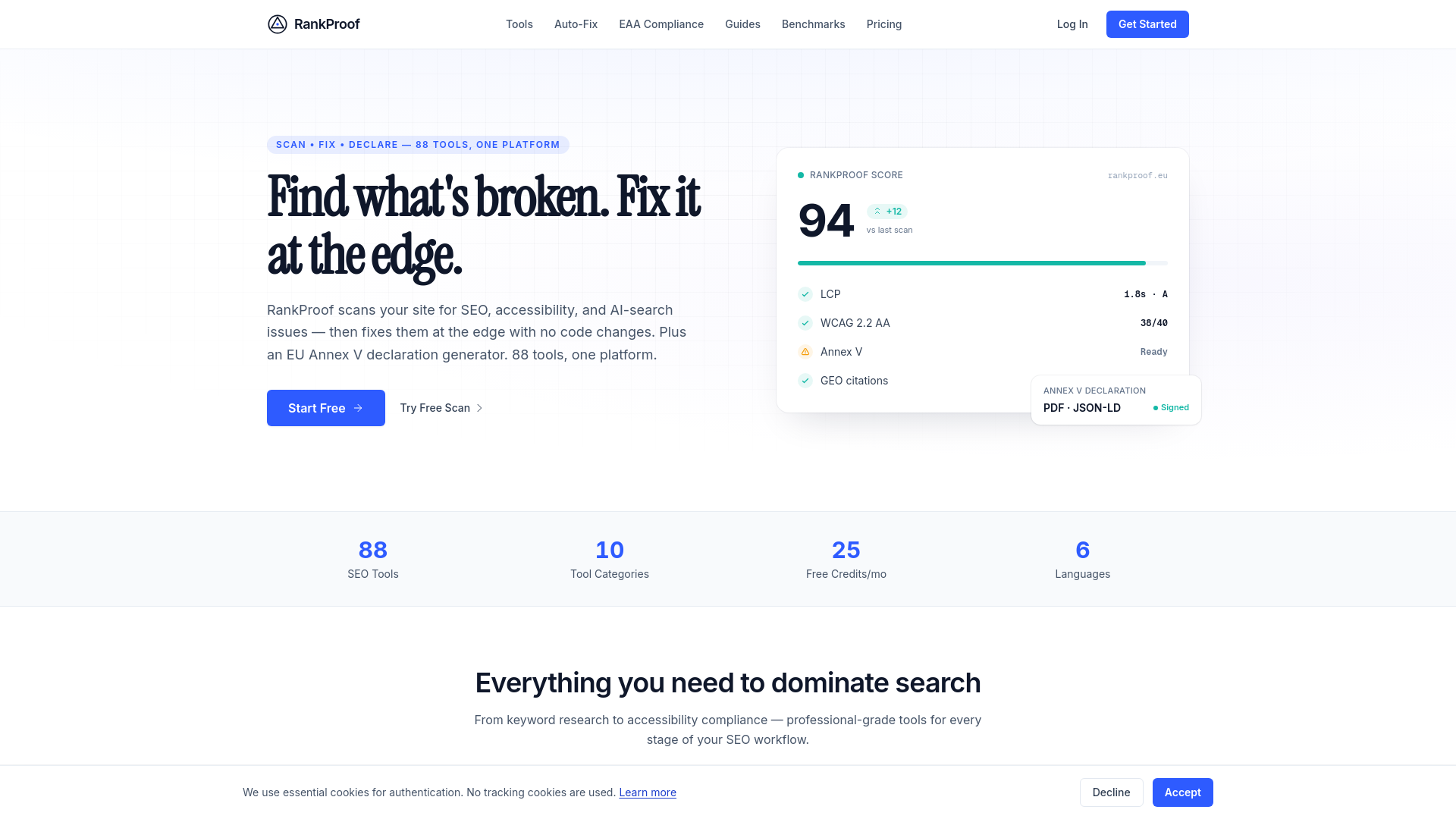 website screenshot of https://rankproof.eu/