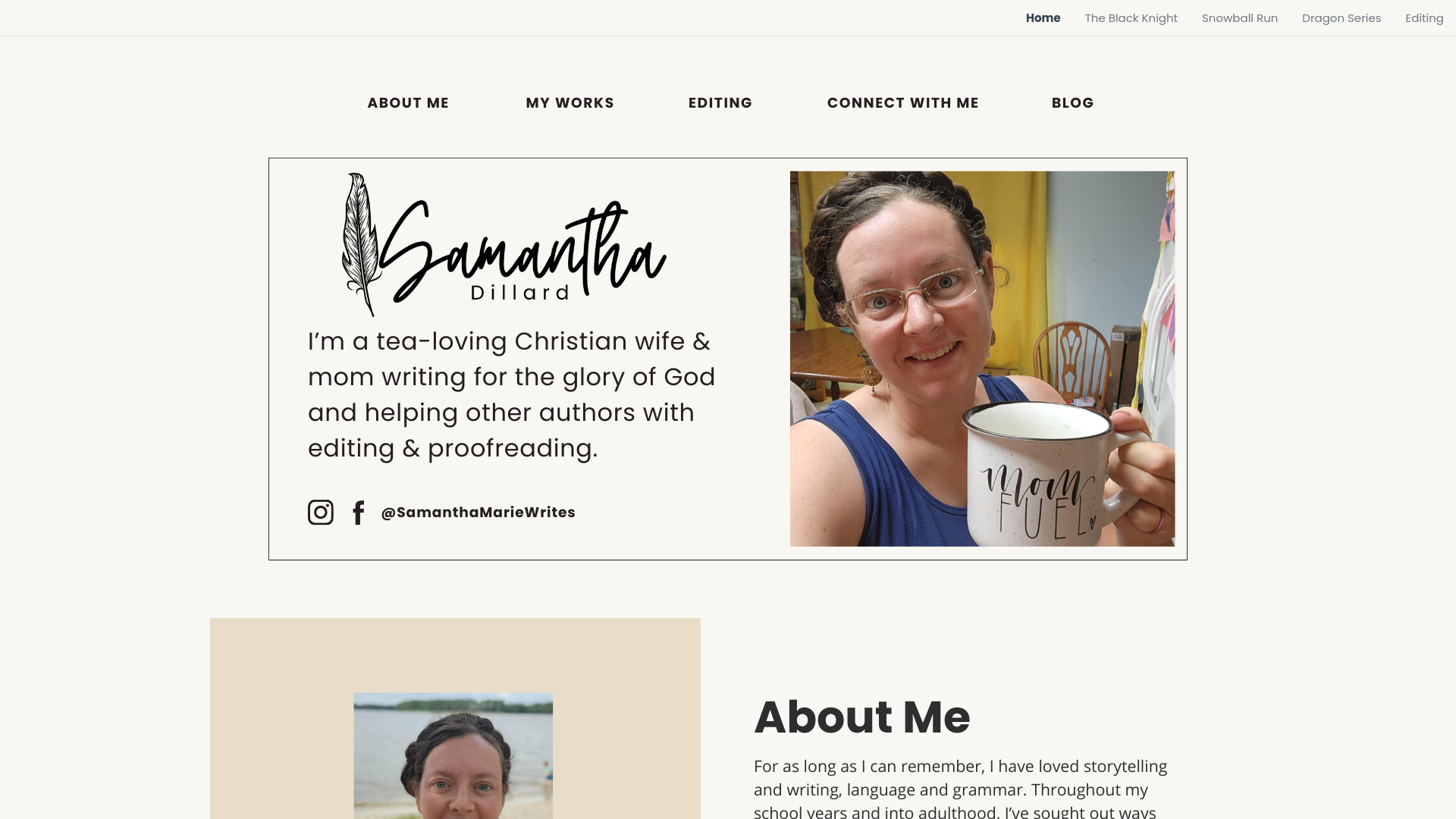 website screenshot of https://samanthamariedillard.com/