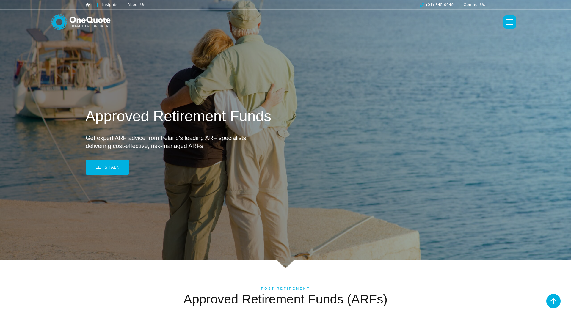 website screenshot of https://onequote.ie/approved-retirement-funds/