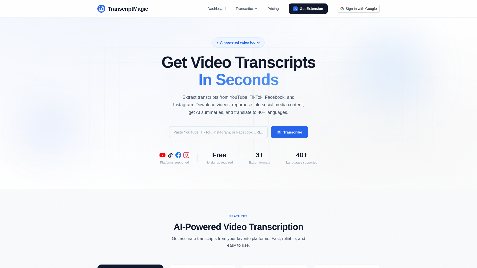 website screenshot of https://transcriptmagic-web.pages.dev/