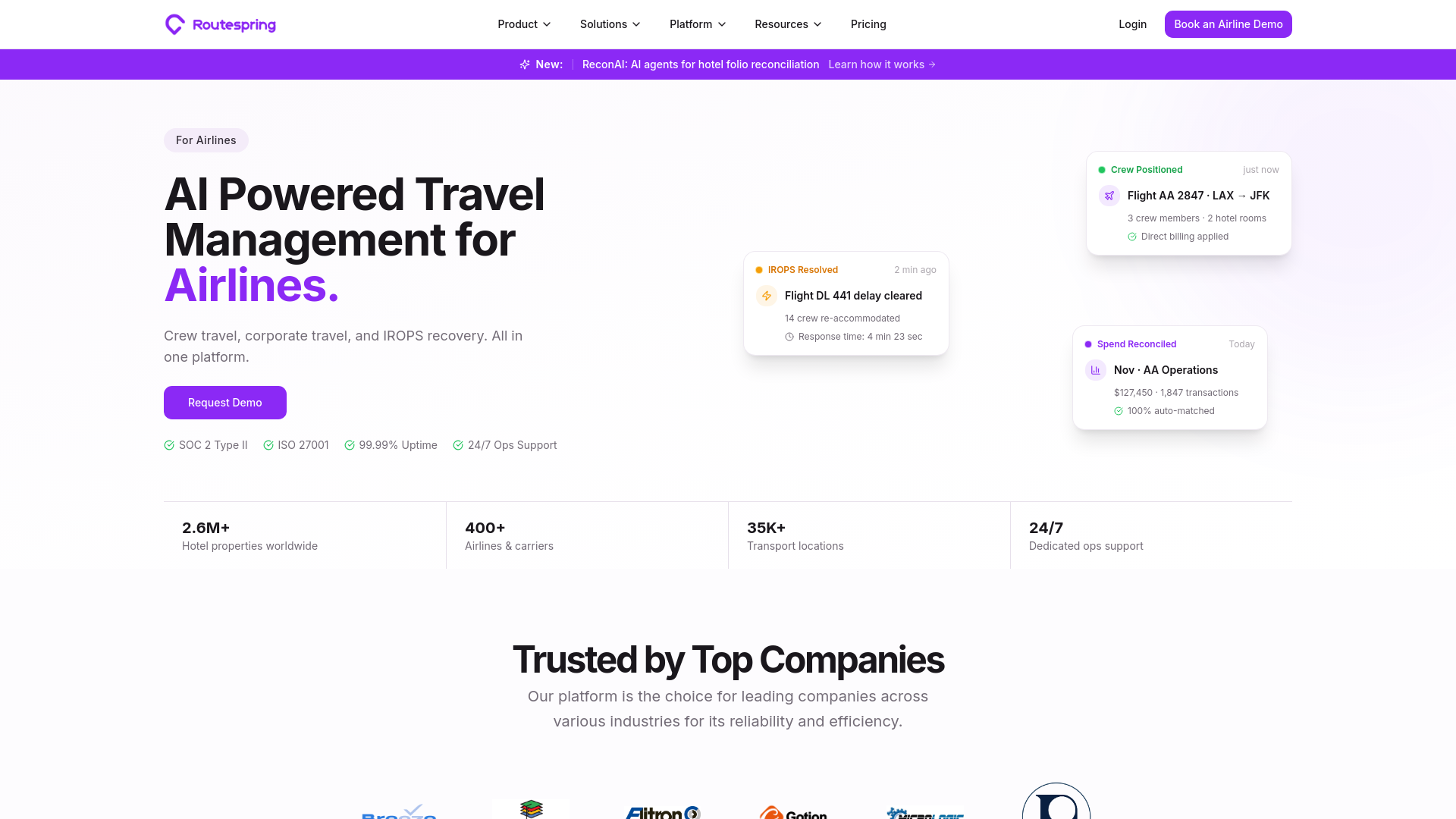 website screenshot of https://routespring.com