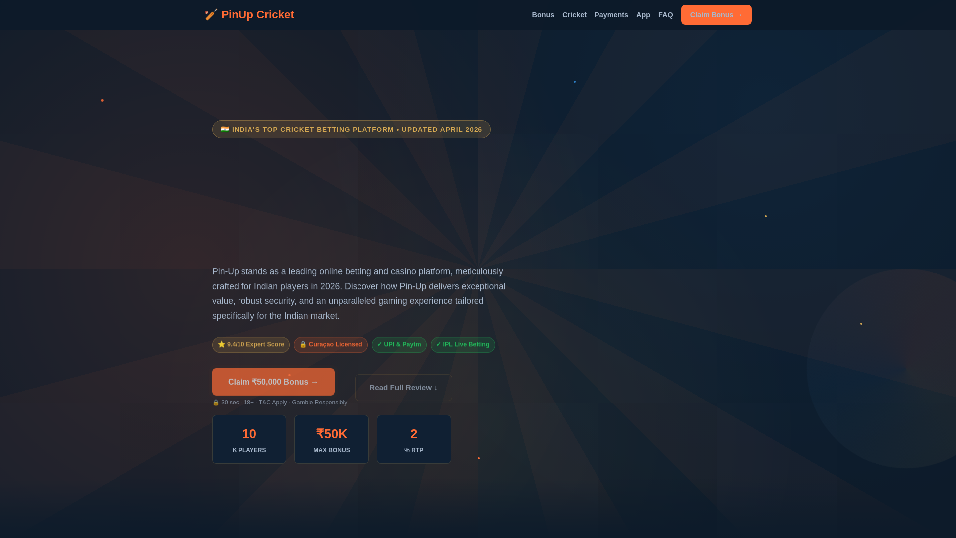 website screenshot of https://pinup-cricket.bet