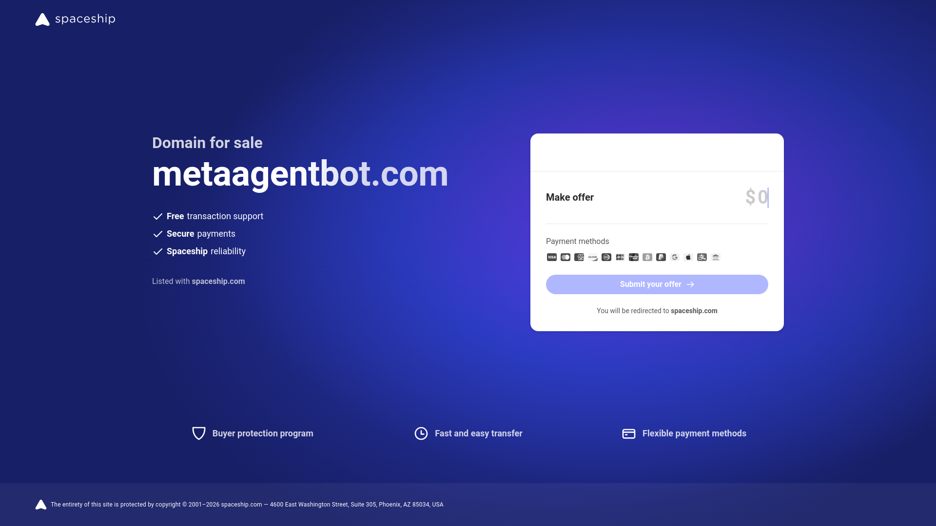 website screenshot of https://metaagentbot.com