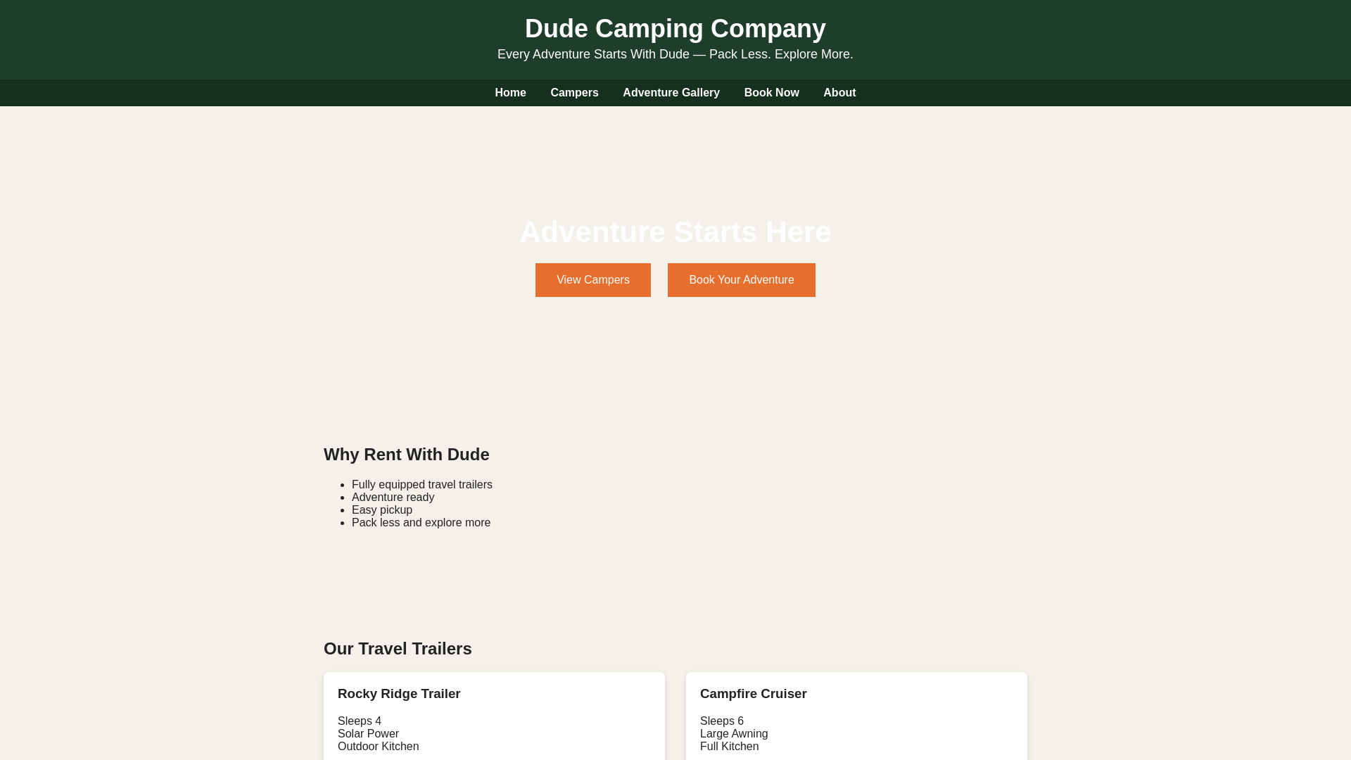 website screenshot of https://dudecampingcompany.com/