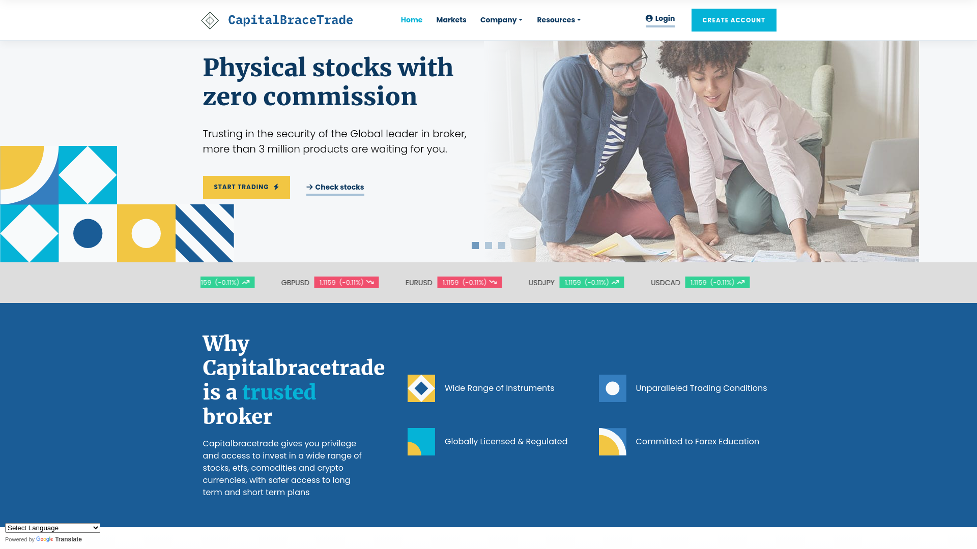 website screenshot of https://capitalbracetrade.com/