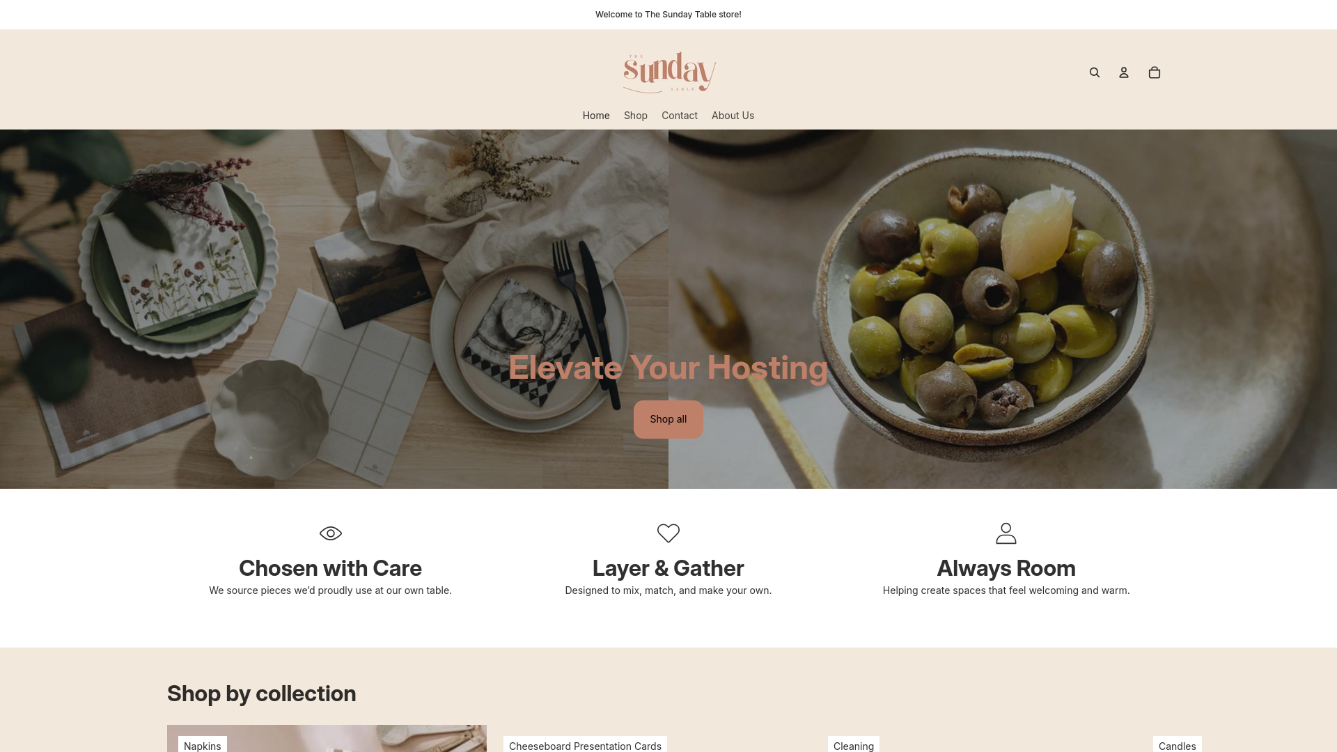 website screenshot of https://thesundaytable.co.nz