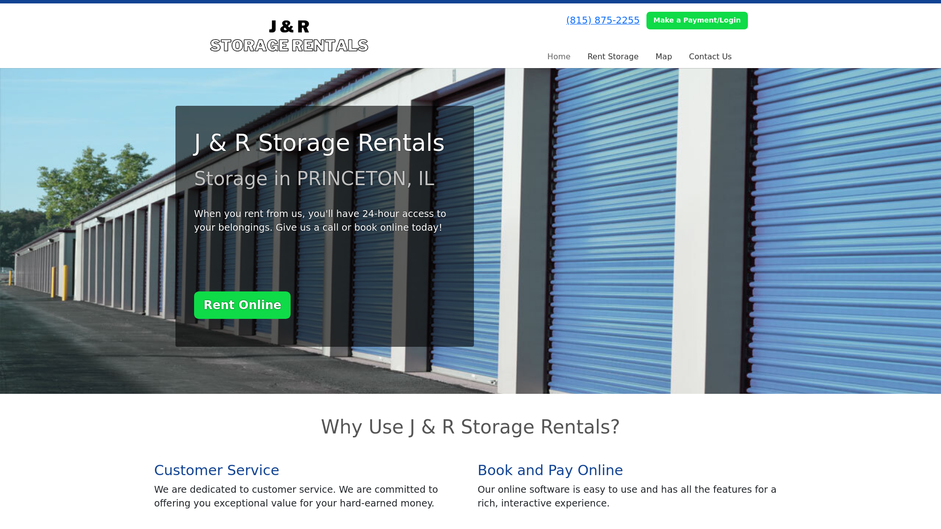 website screenshot of https://jandrstorage.com/