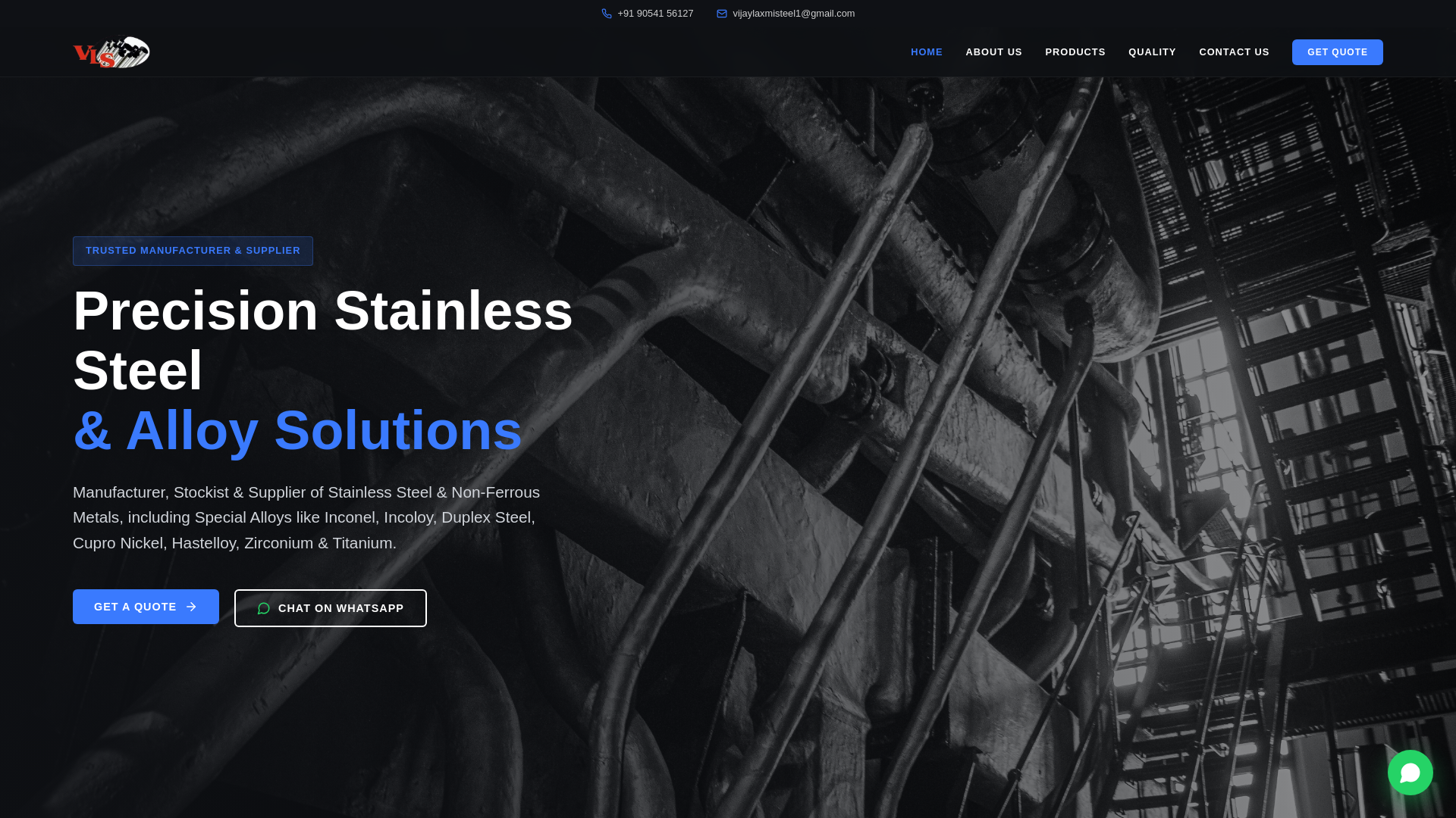 website screenshot of https://vijaylaxmisteel.com