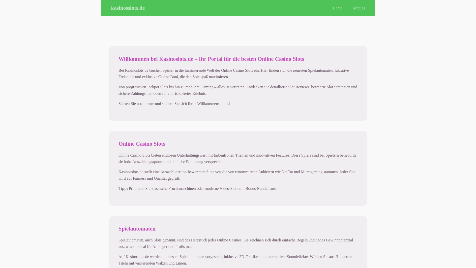 website screenshot of https://kasinosslots.de/