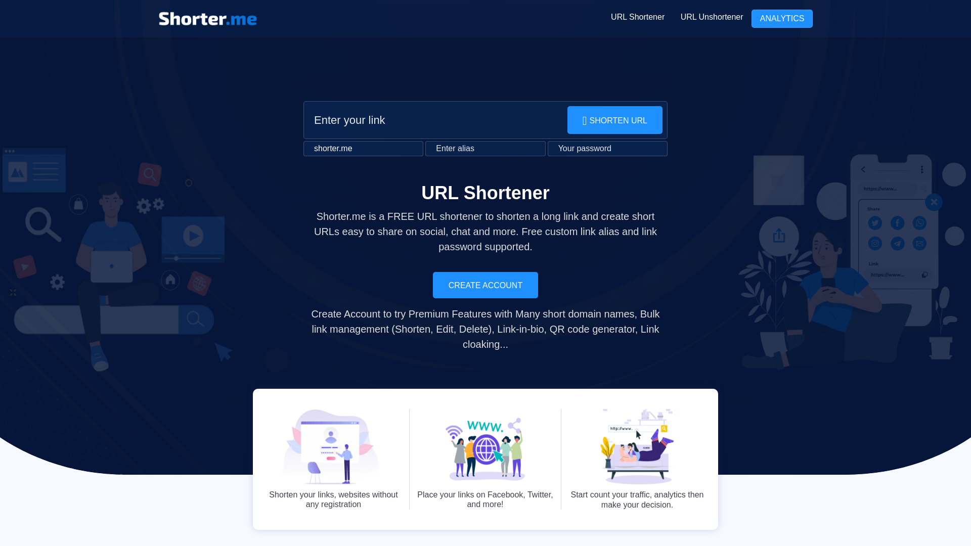 website screenshot of https://shorter.me